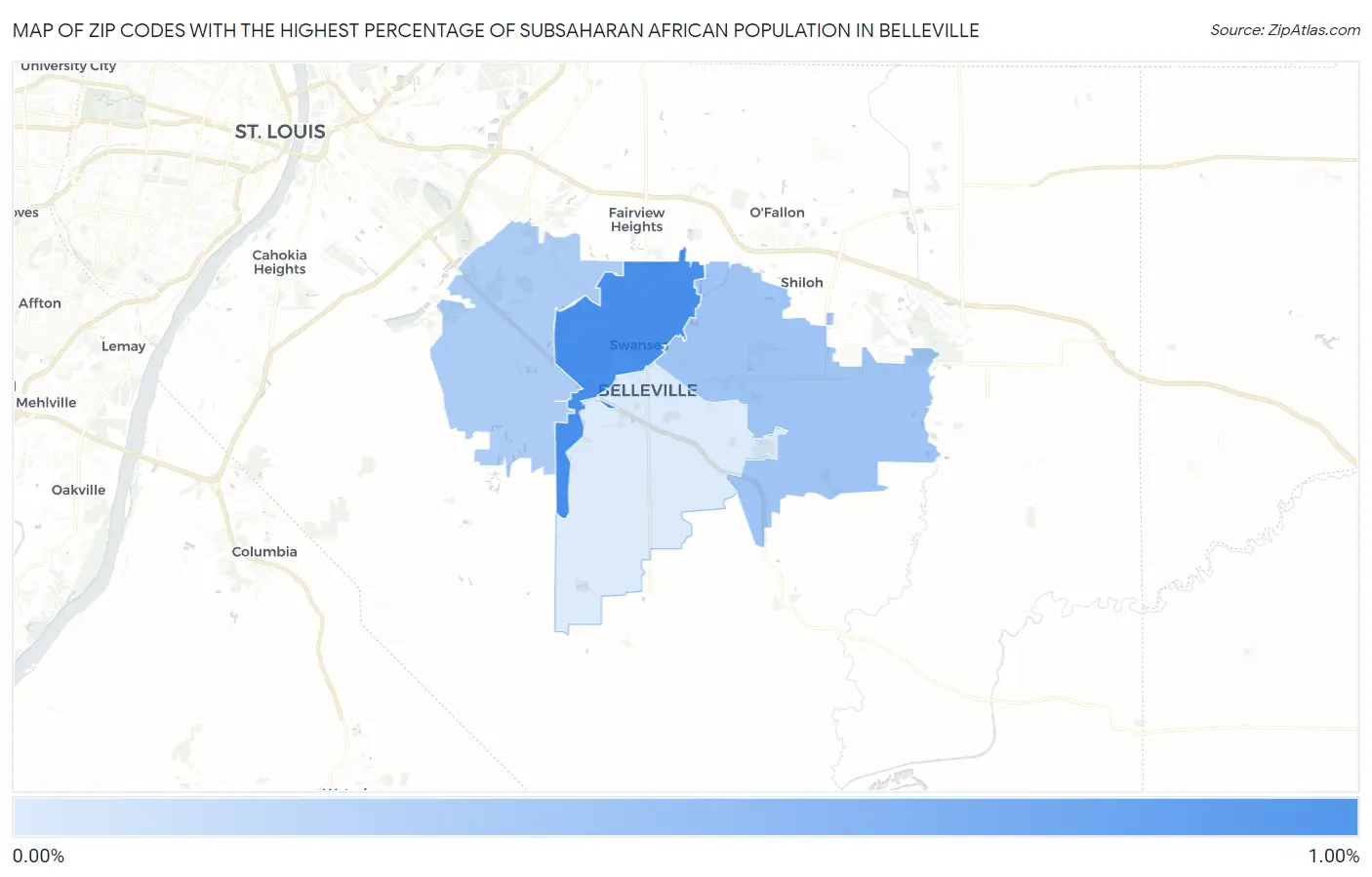 Zip Codes with the Highest Percentage of Subsaharan African Population in Belleville Map