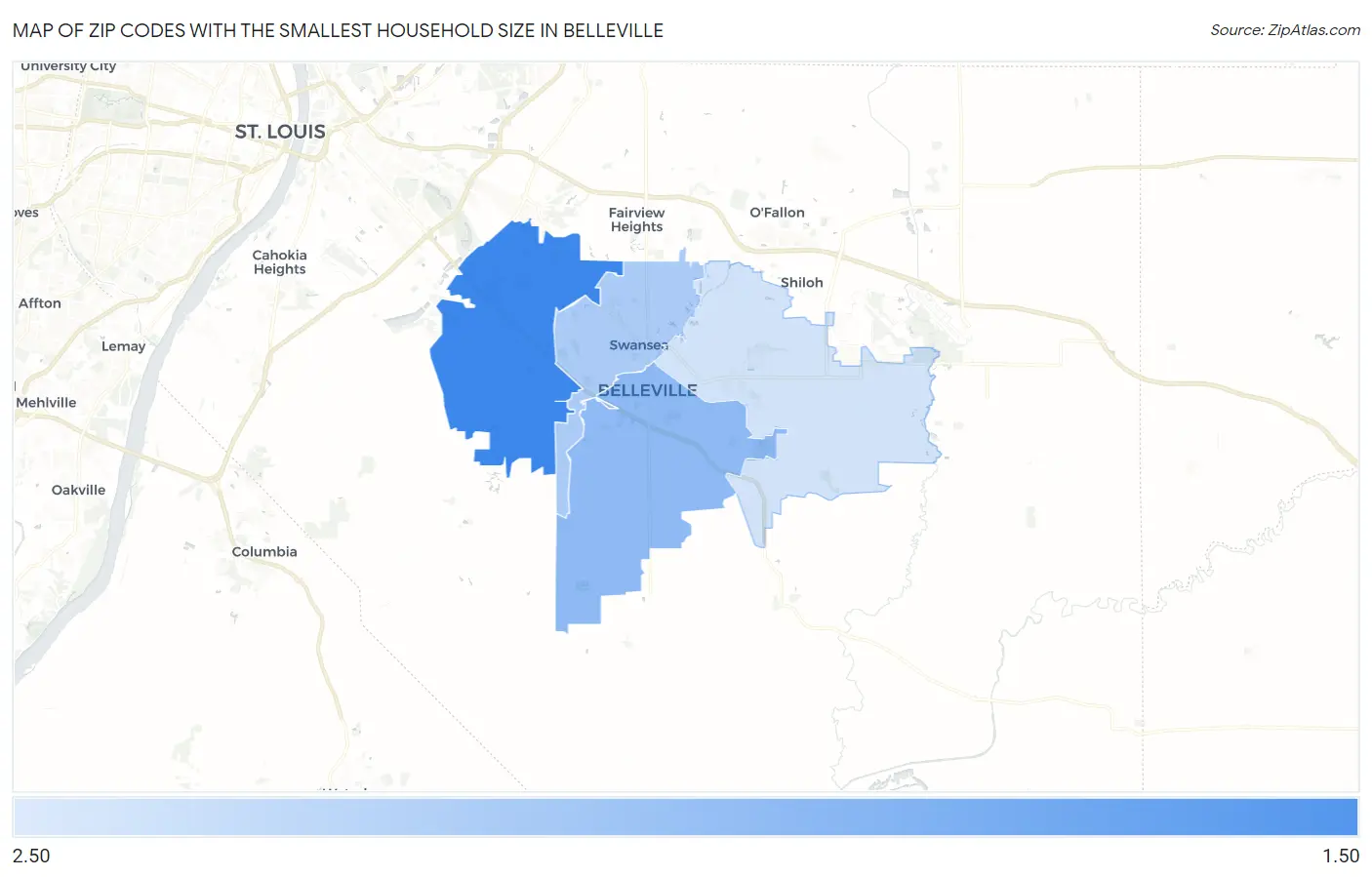 Zip Codes with the Smallest Household Size in Belleville Map