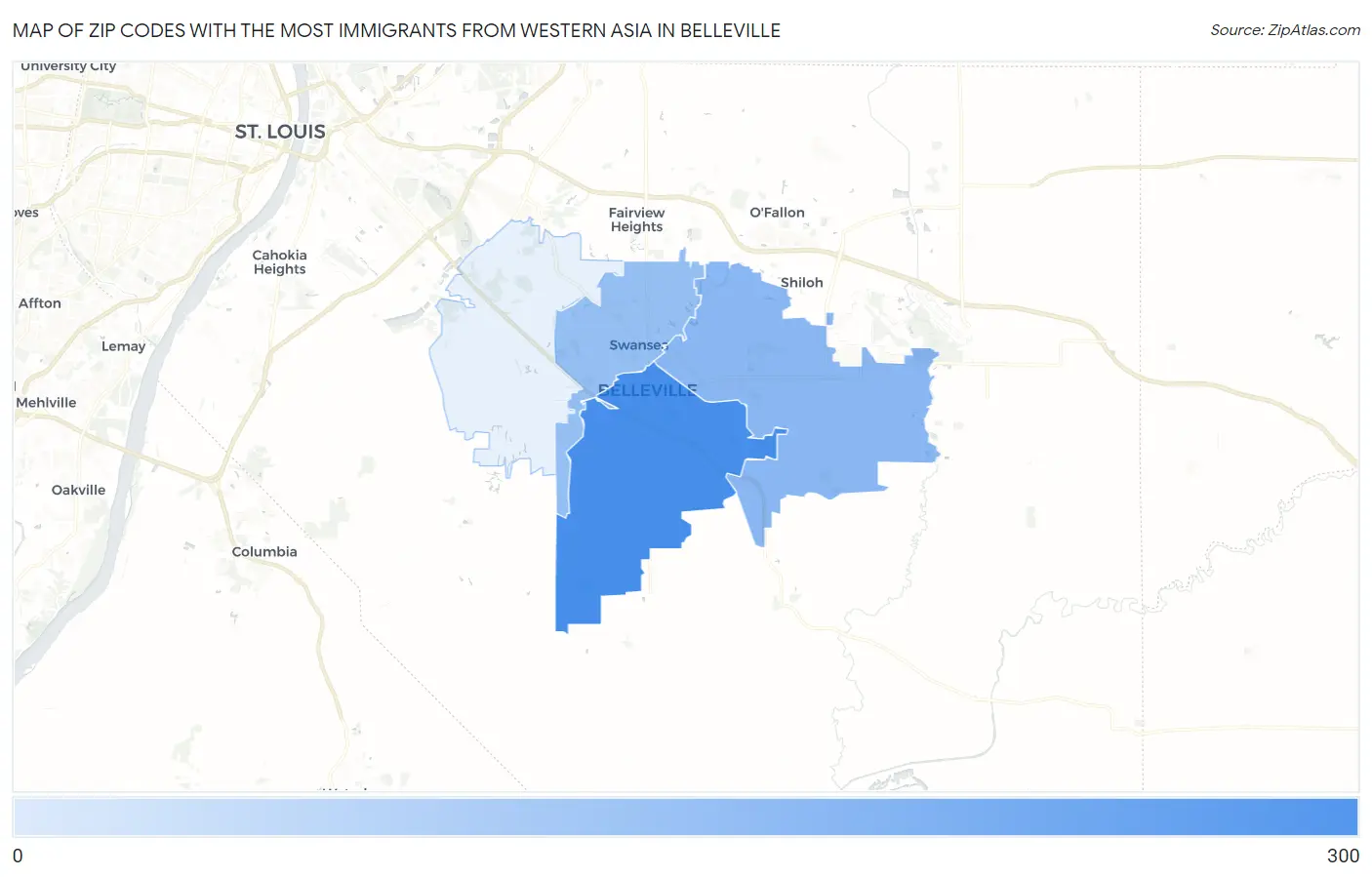 Zip Codes with the Most Immigrants from Western Asia in Belleville Map