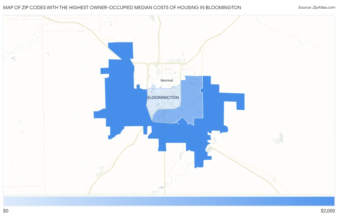 Zip Codes with the Highest Owner-Occupied Median Costs of Housing in Bloomington Map