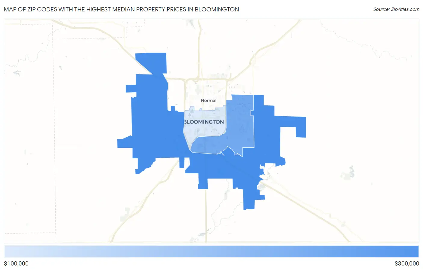 Zip Codes with the Highest Median Property Prices in Bloomington Map