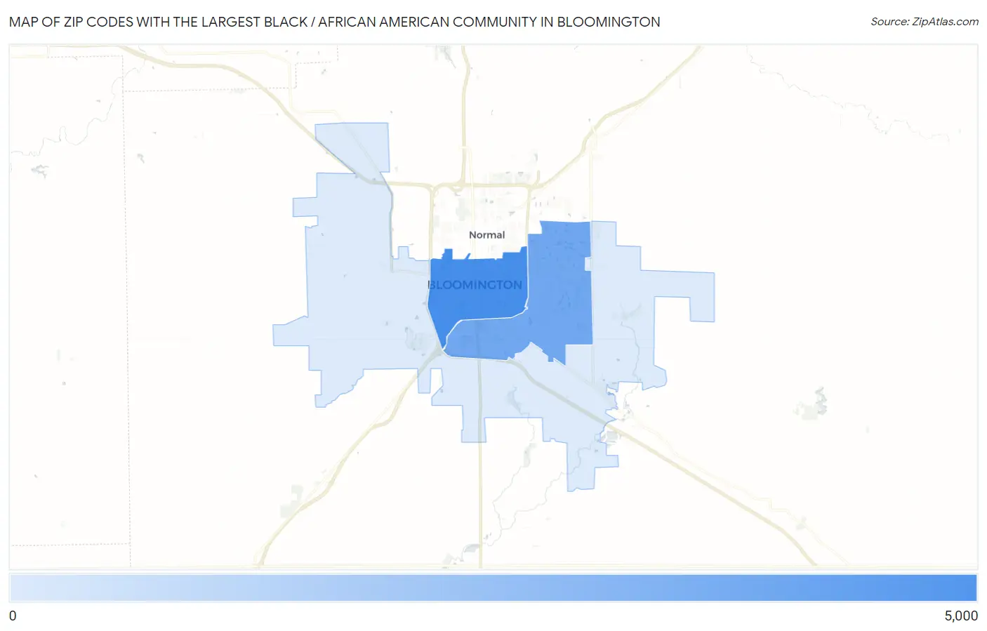 Zip Codes with the Largest Black / African American Community in Bloomington Map