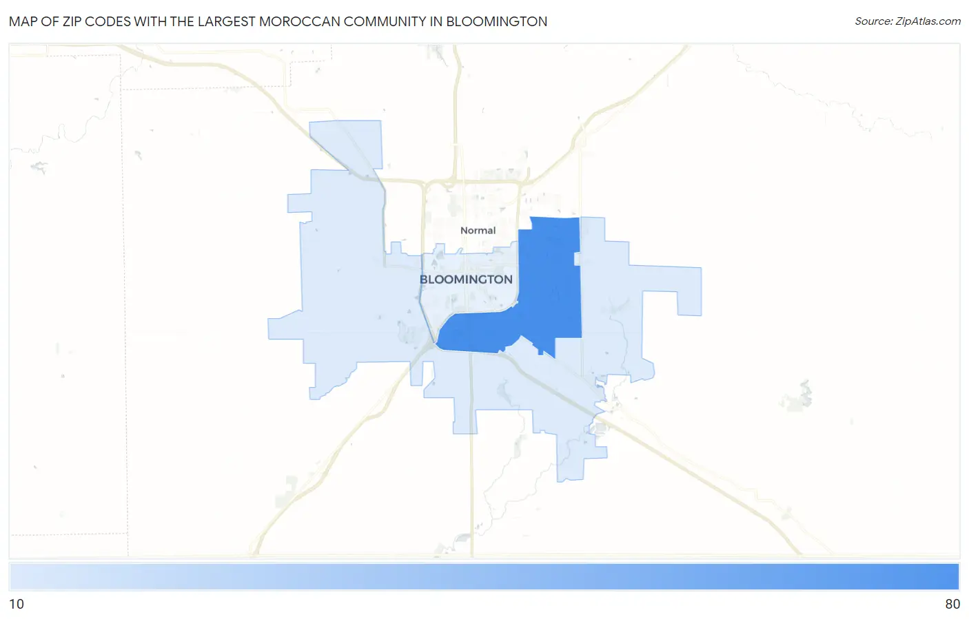 Zip Codes with the Largest Moroccan Community in Bloomington Map