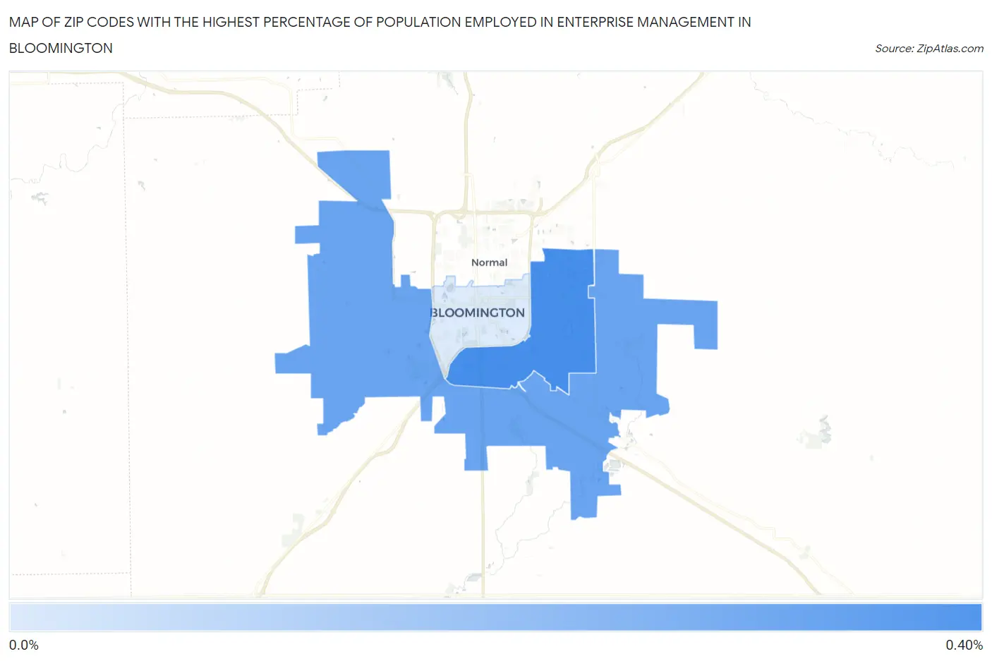 Zip Codes with the Highest Percentage of Population Employed in Enterprise Management in Bloomington Map