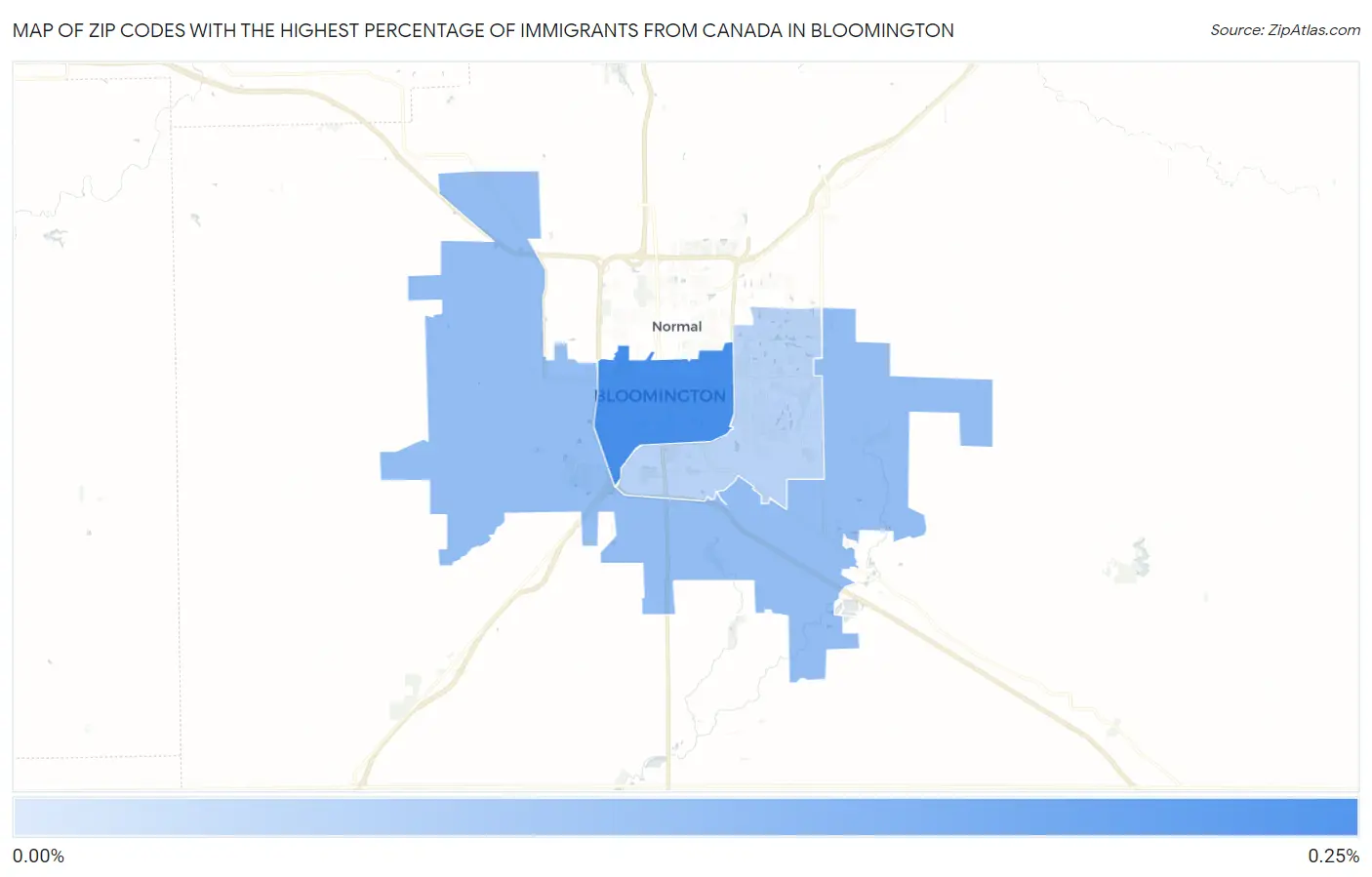 Zip Codes with the Highest Percentage of Immigrants from Canada in Bloomington Map