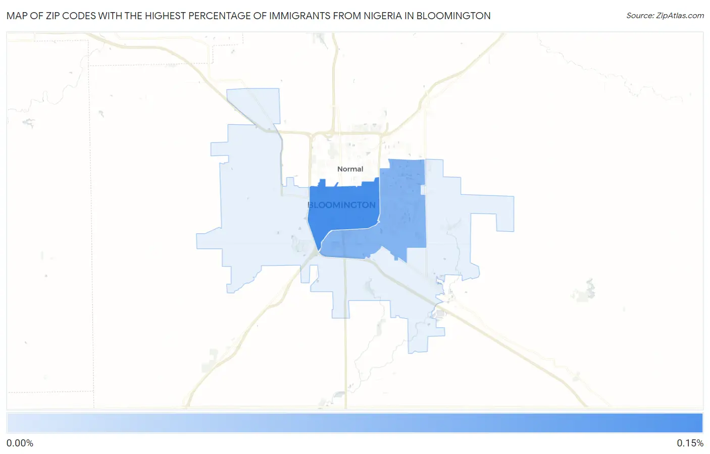 Zip Codes with the Highest Percentage of Immigrants from Nigeria in Bloomington Map