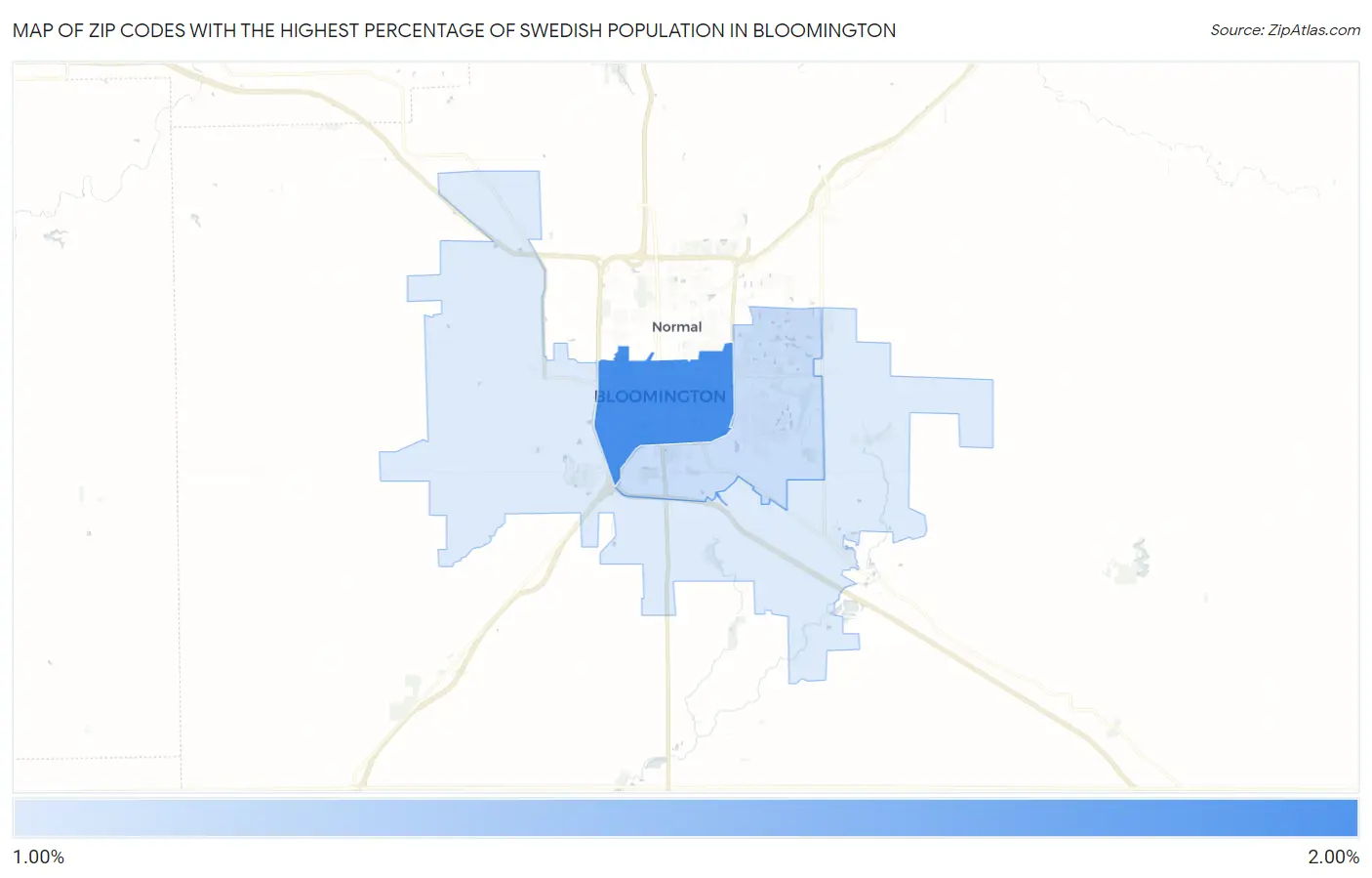 Zip Codes with the Highest Percentage of Swedish Population in Bloomington Map