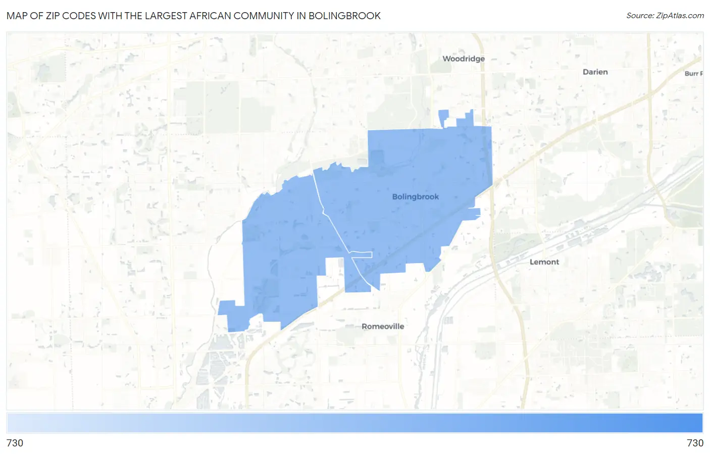 Zip Codes with the Largest African Community in Bolingbrook Map