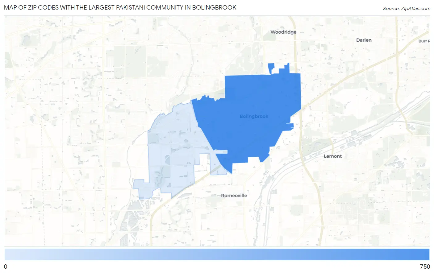 Zip Codes with the Largest Pakistani Community in Bolingbrook Map