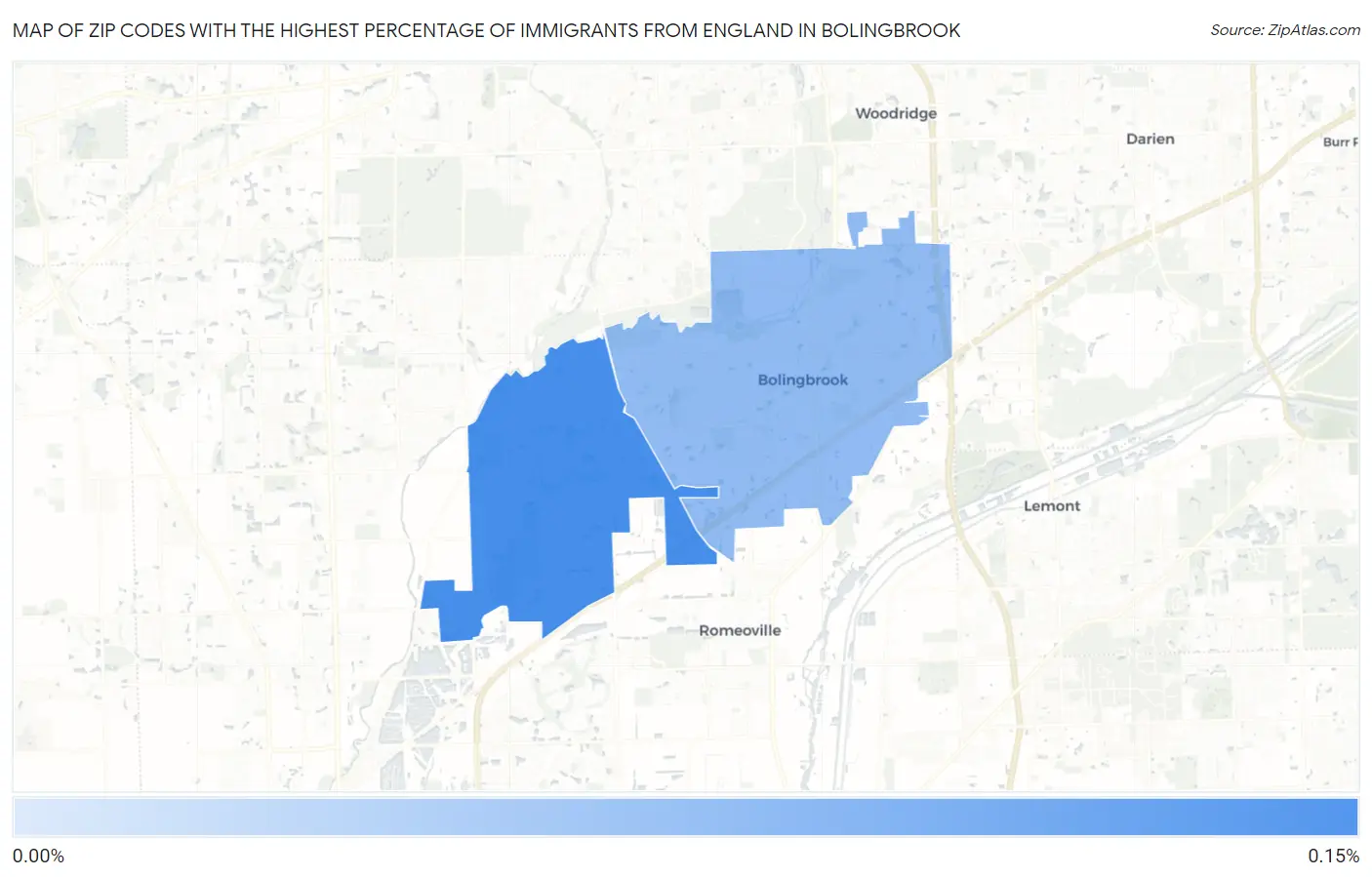 Zip Codes with the Highest Percentage of Immigrants from England in Bolingbrook Map
