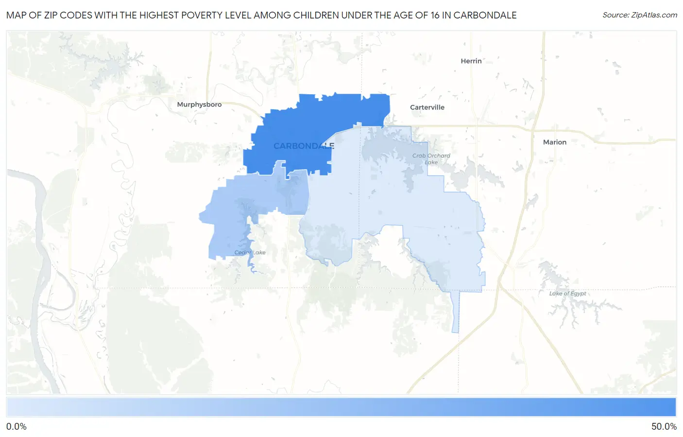 Zip Codes with the Highest Poverty Level Among Children Under the Age of 16 in Carbondale Map
