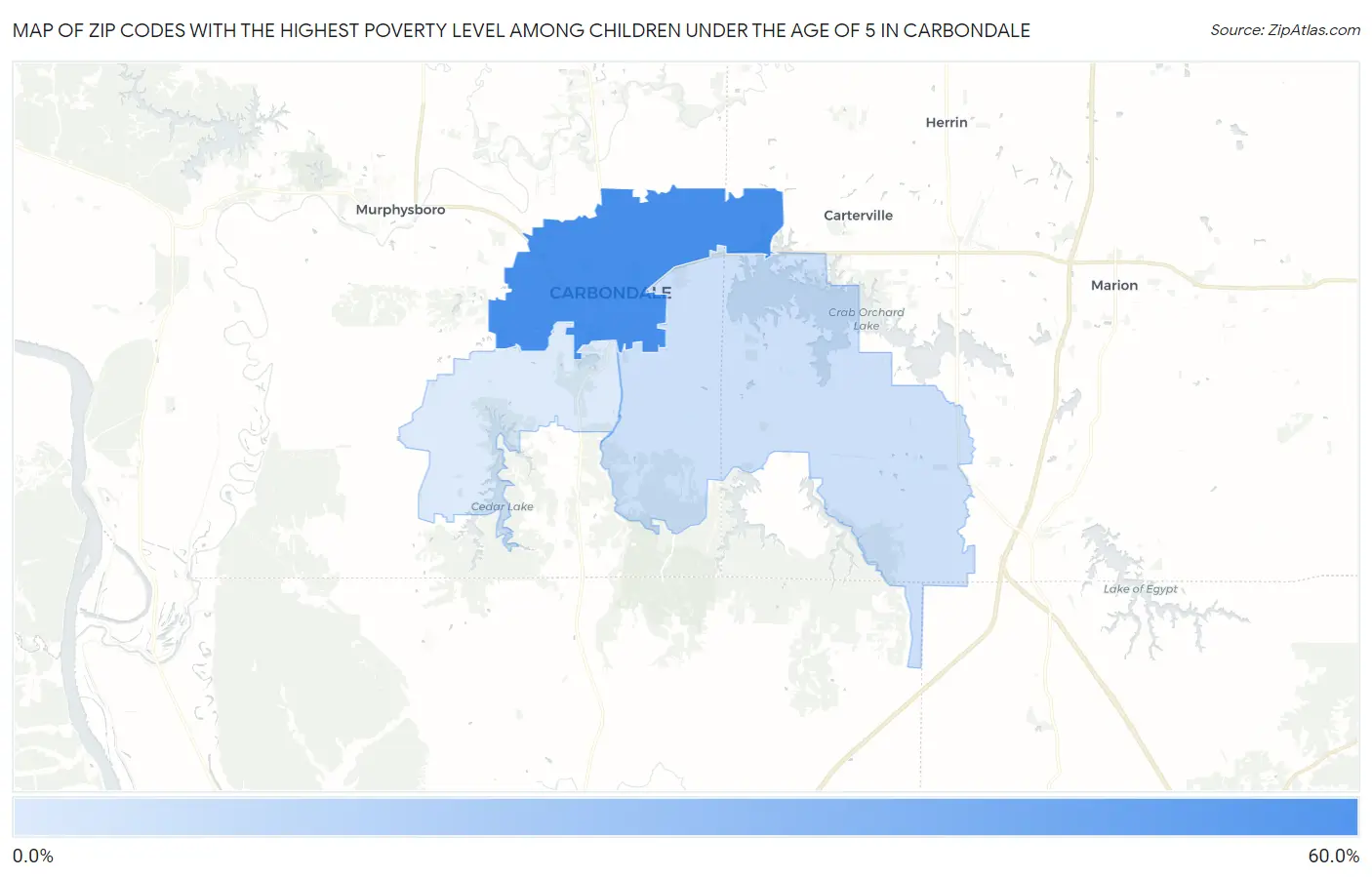 Zip Codes with the Highest Poverty Level Among Children Under the Age of 5 in Carbondale Map