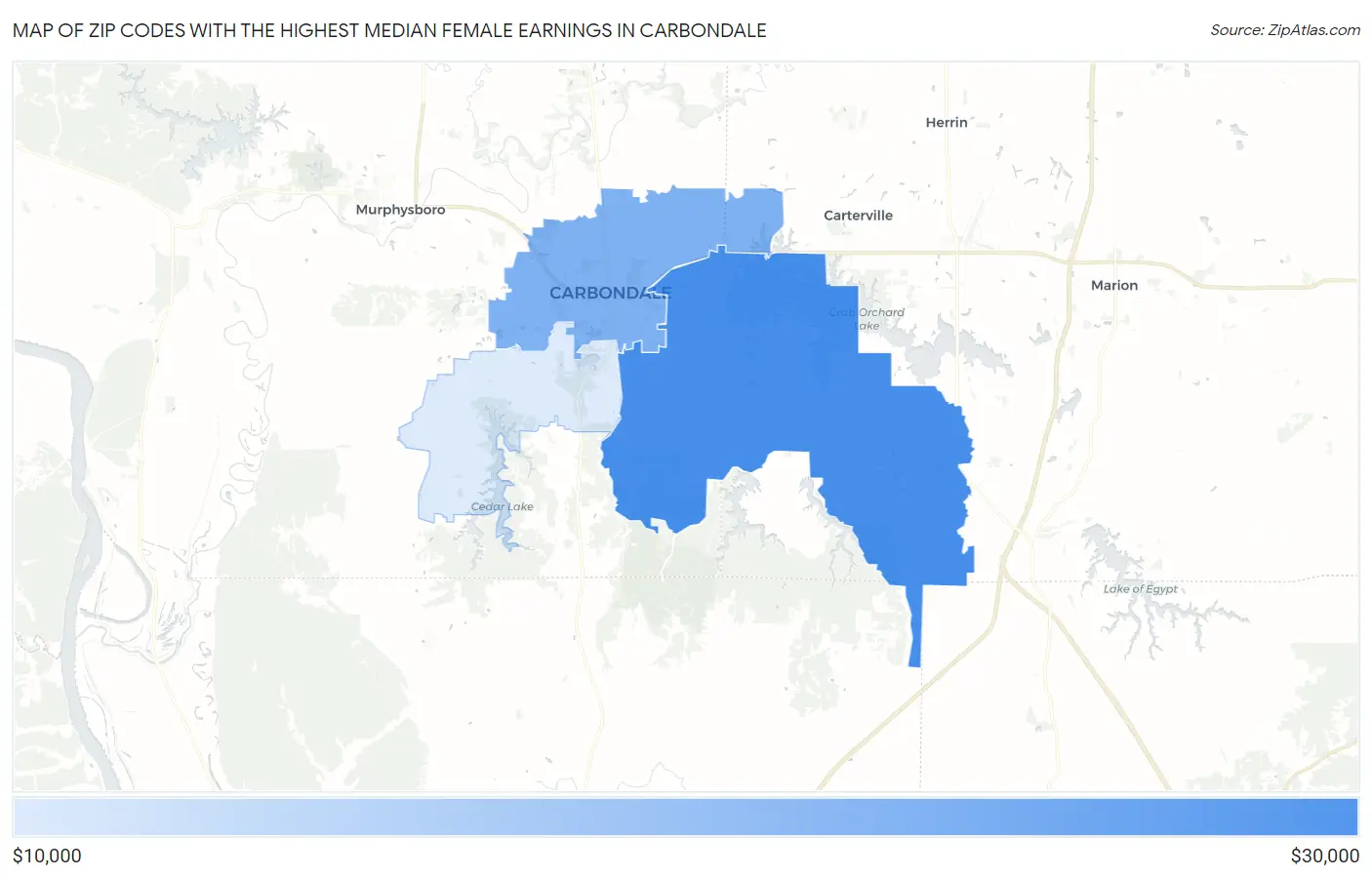Zip Codes with the Highest Median Female Earnings in Carbondale Map
