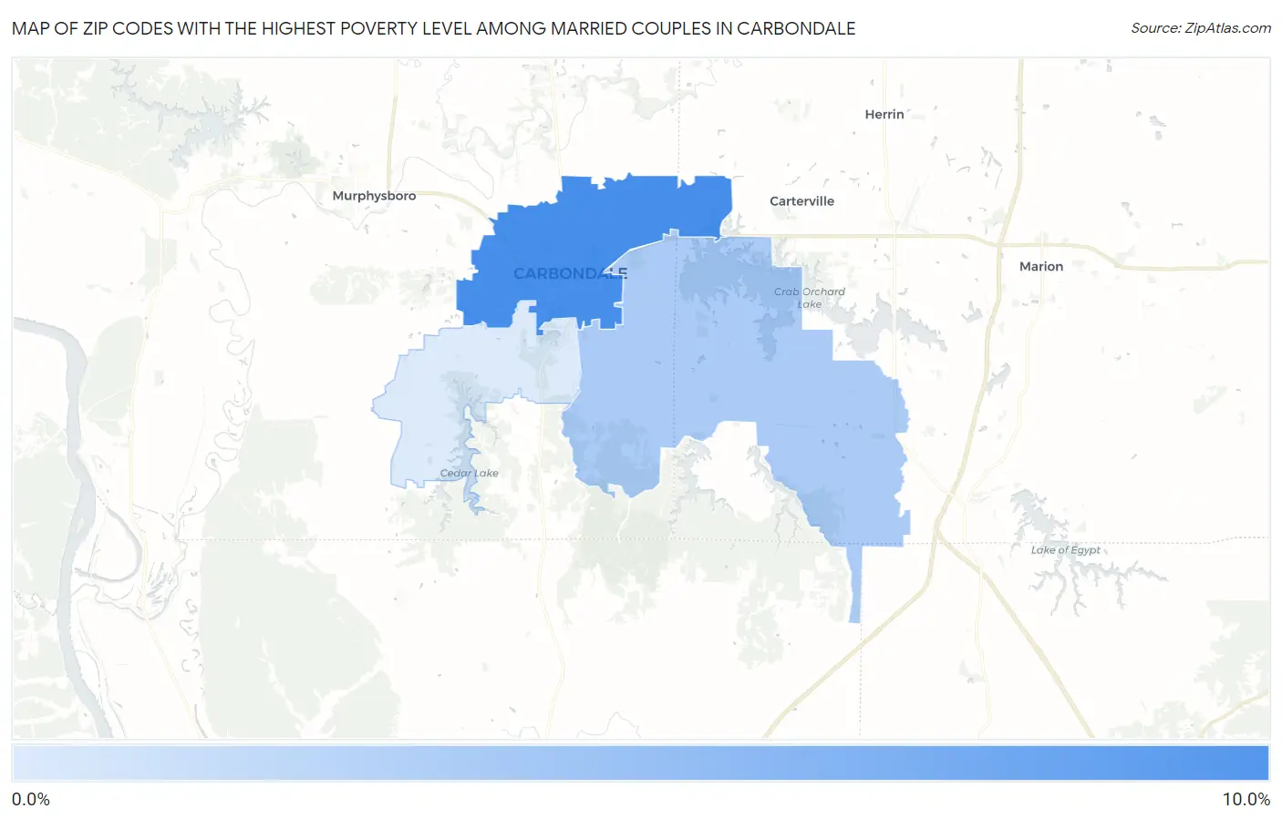 Zip Codes with the Highest Poverty Level Among Married Couples in Carbondale Map