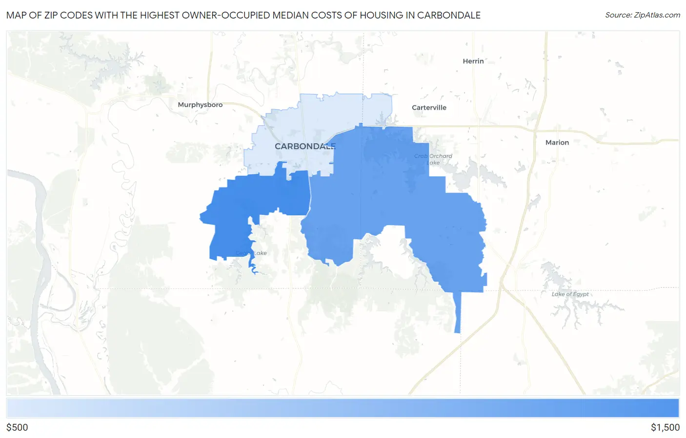 Zip Codes with the Highest Owner-Occupied Median Costs of Housing in Carbondale Map