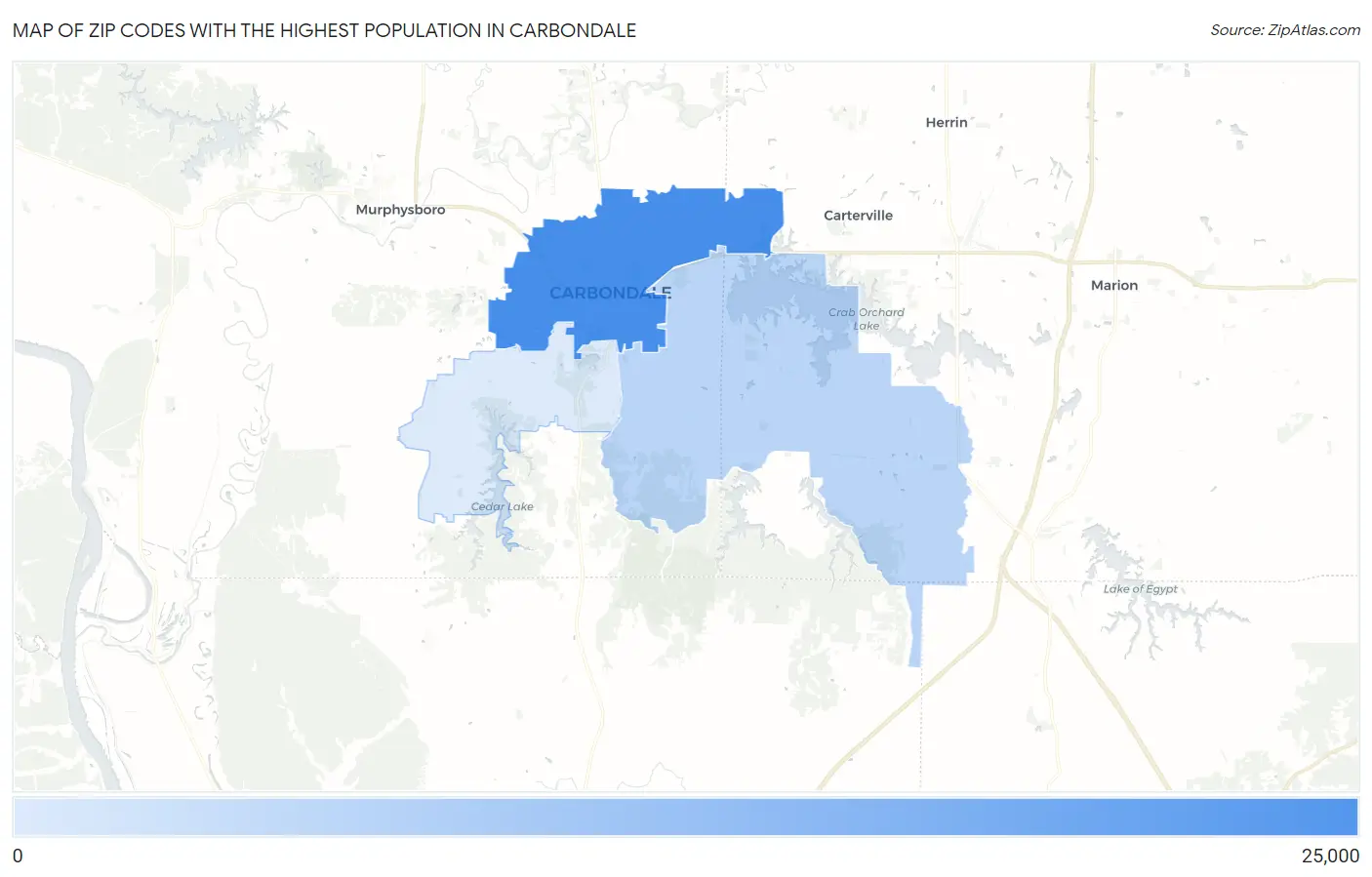 Zip Codes with the Highest Population in Carbondale Map