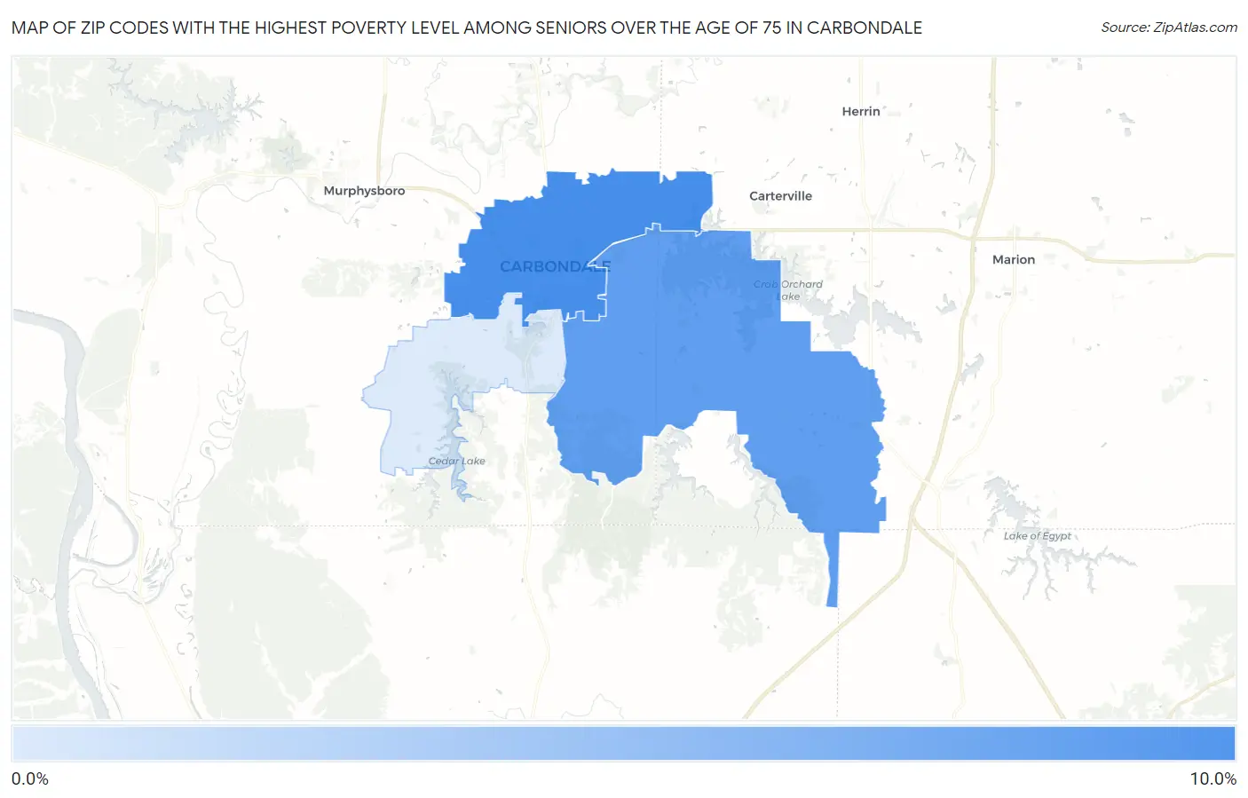 Zip Codes with the Highest Poverty Level Among Seniors Over the Age of 75 in Carbondale Map