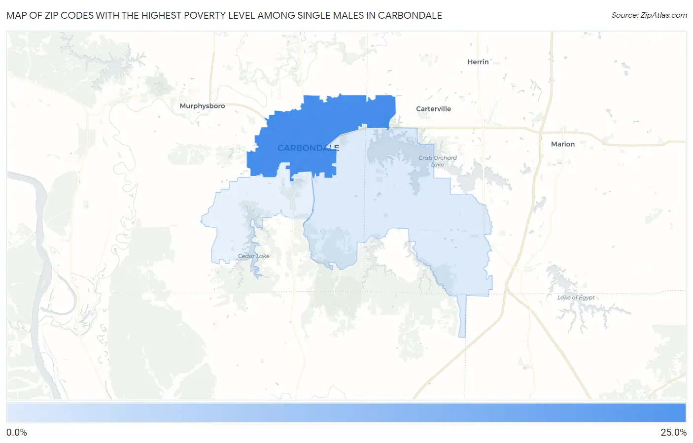 Zip Codes with the Highest Poverty Level Among Single Males in Carbondale Map