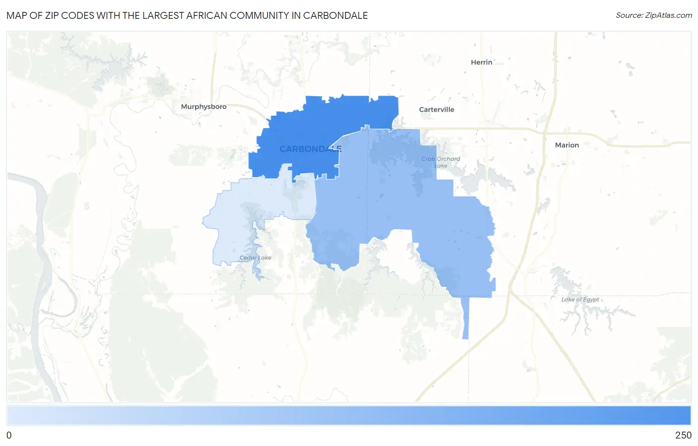 Zip Codes with the Largest African Community in Carbondale Map