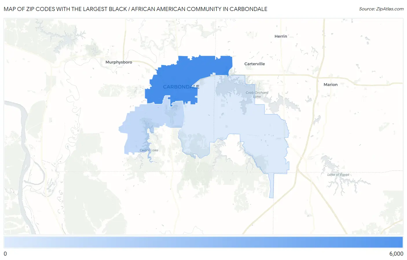 Zip Codes with the Largest Black / African American Community in Carbondale Map