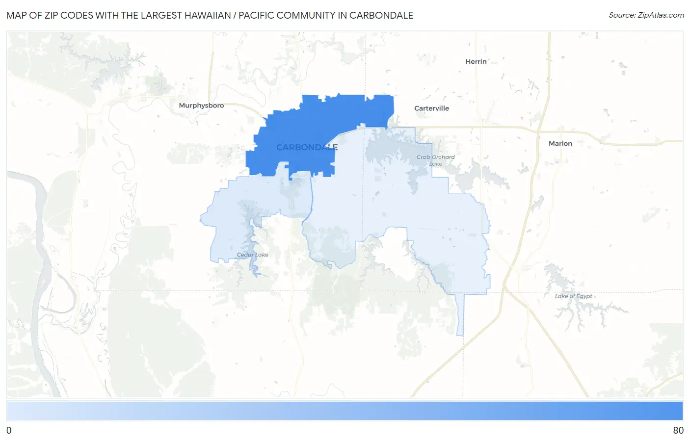 Zip Codes with the Largest Hawaiian / Pacific Community in Carbondale Map