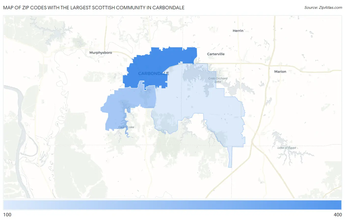 Zip Codes with the Largest Scottish Community in Carbondale Map