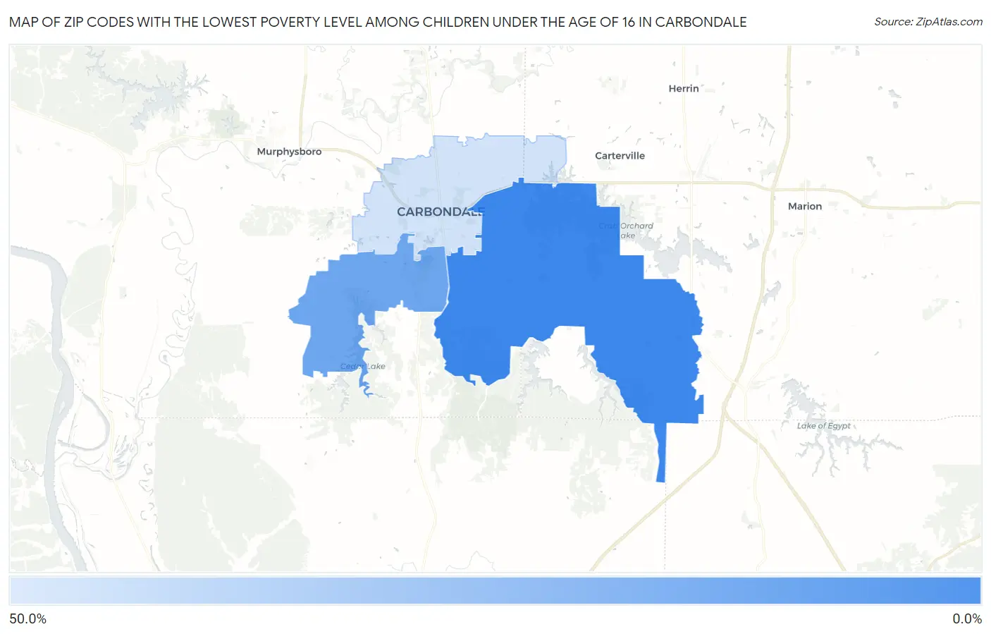 Zip Codes with the Lowest Poverty Level Among Children Under the Age of 16 in Carbondale Map