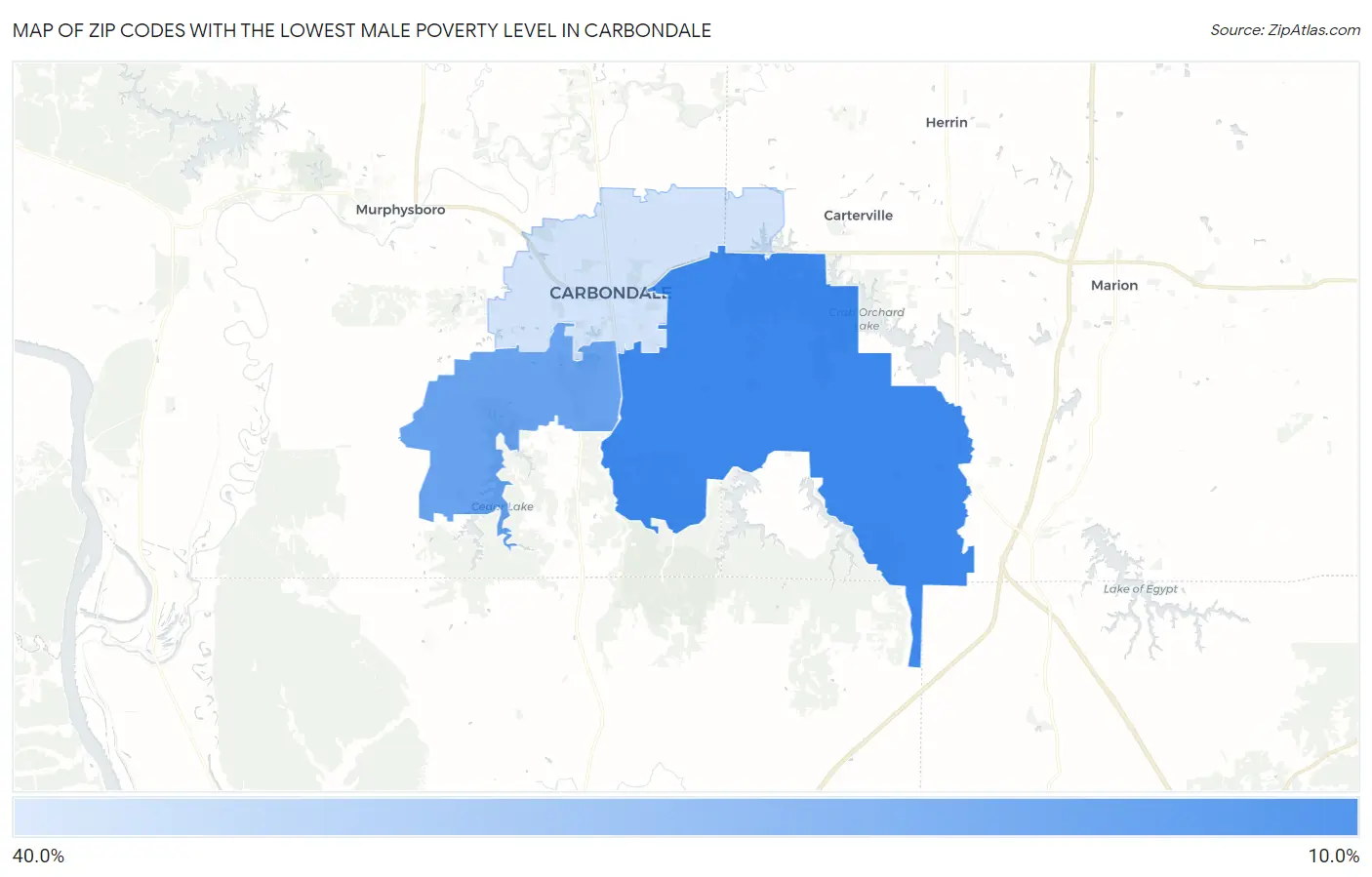 Zip Codes with the Lowest Male Poverty Level in Carbondale Map