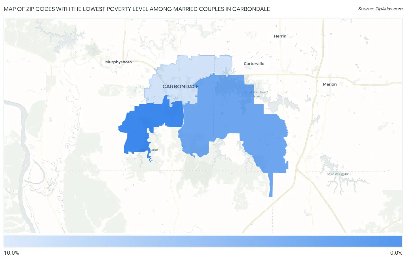 Zip Codes with the Lowest Poverty Level Among Married Couples in Carbondale Map