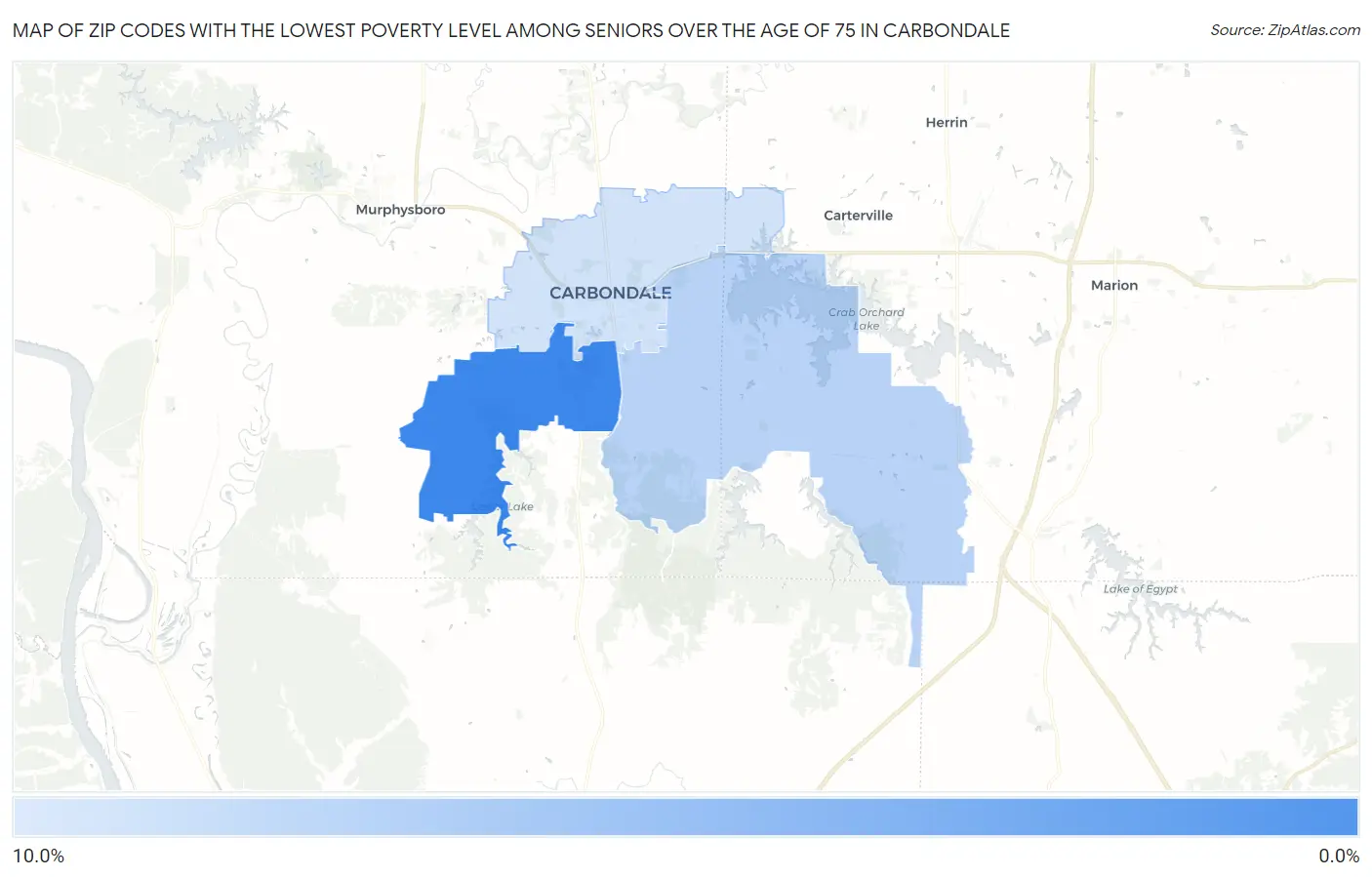 Zip Codes with the Lowest Poverty Level Among Seniors Over the Age of 75 in Carbondale Map