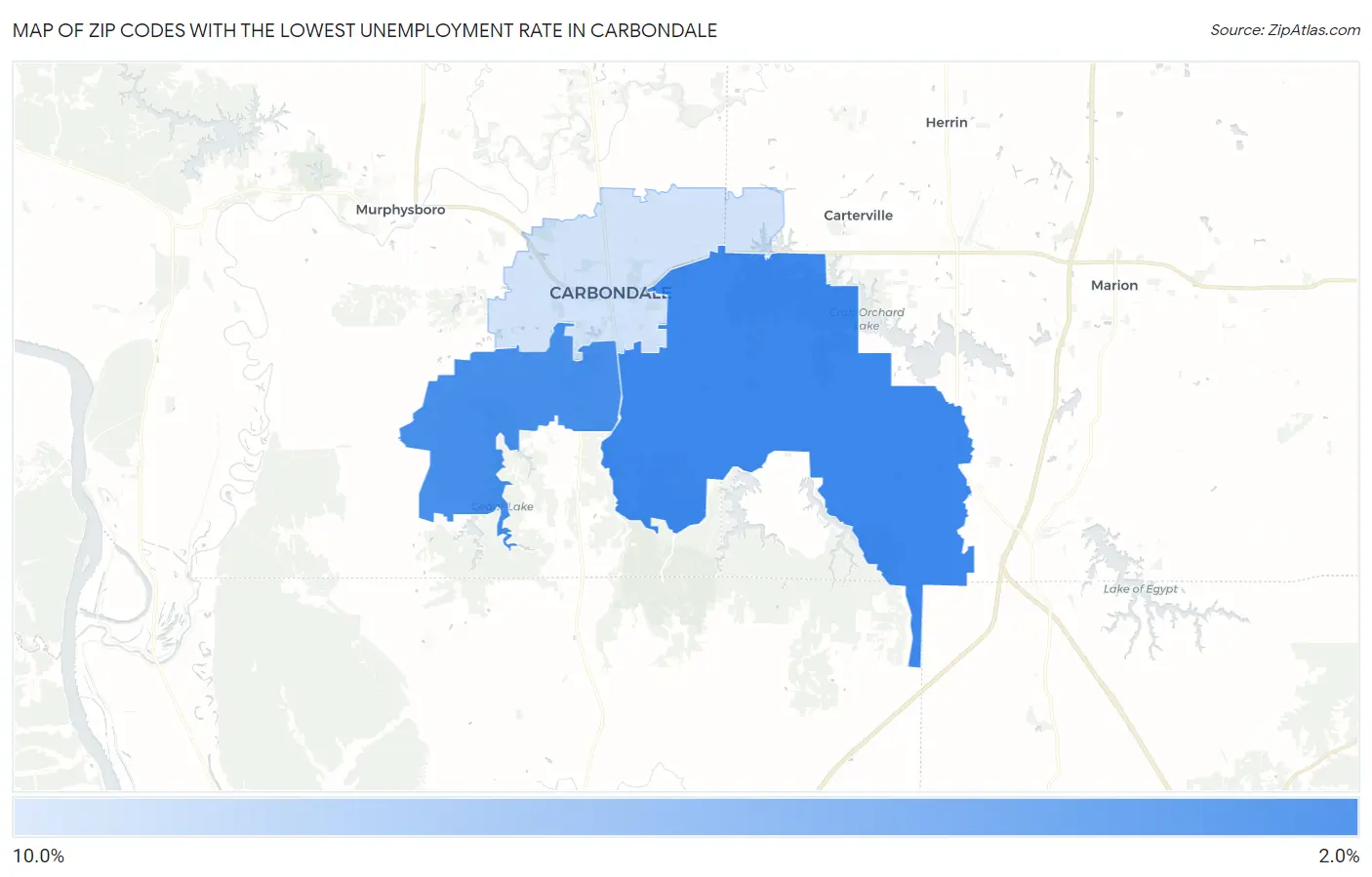 Zip Codes with the Lowest Unemployment Rate in Carbondale Map