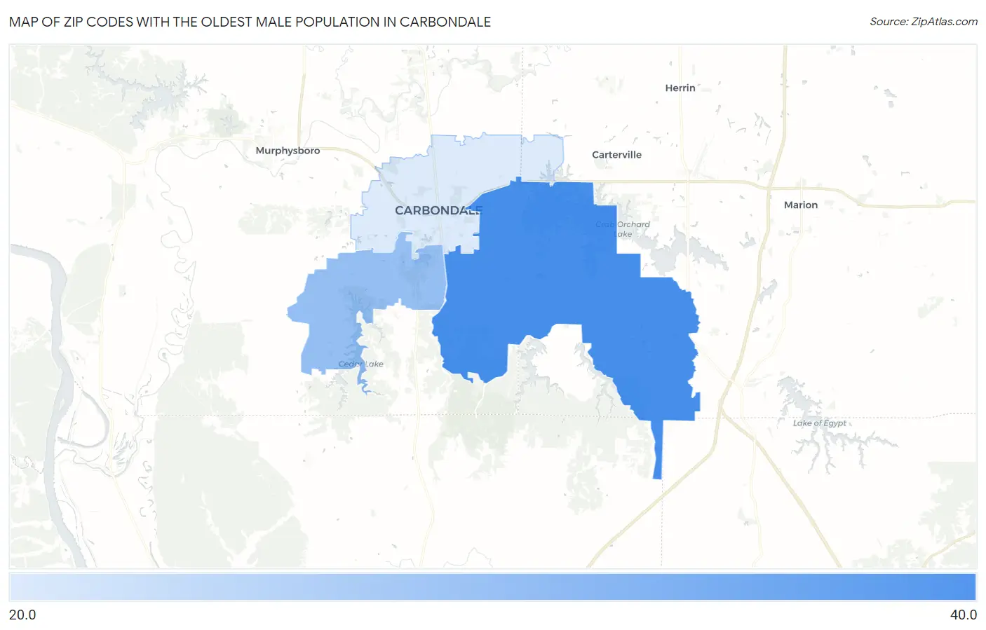 Zip Codes with the Oldest Male Population in Carbondale Map