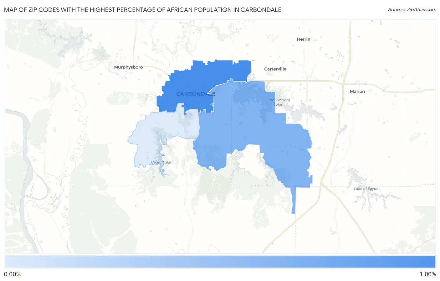 Zip Codes with the Highest Percentage of African Population in Carbondale Map
