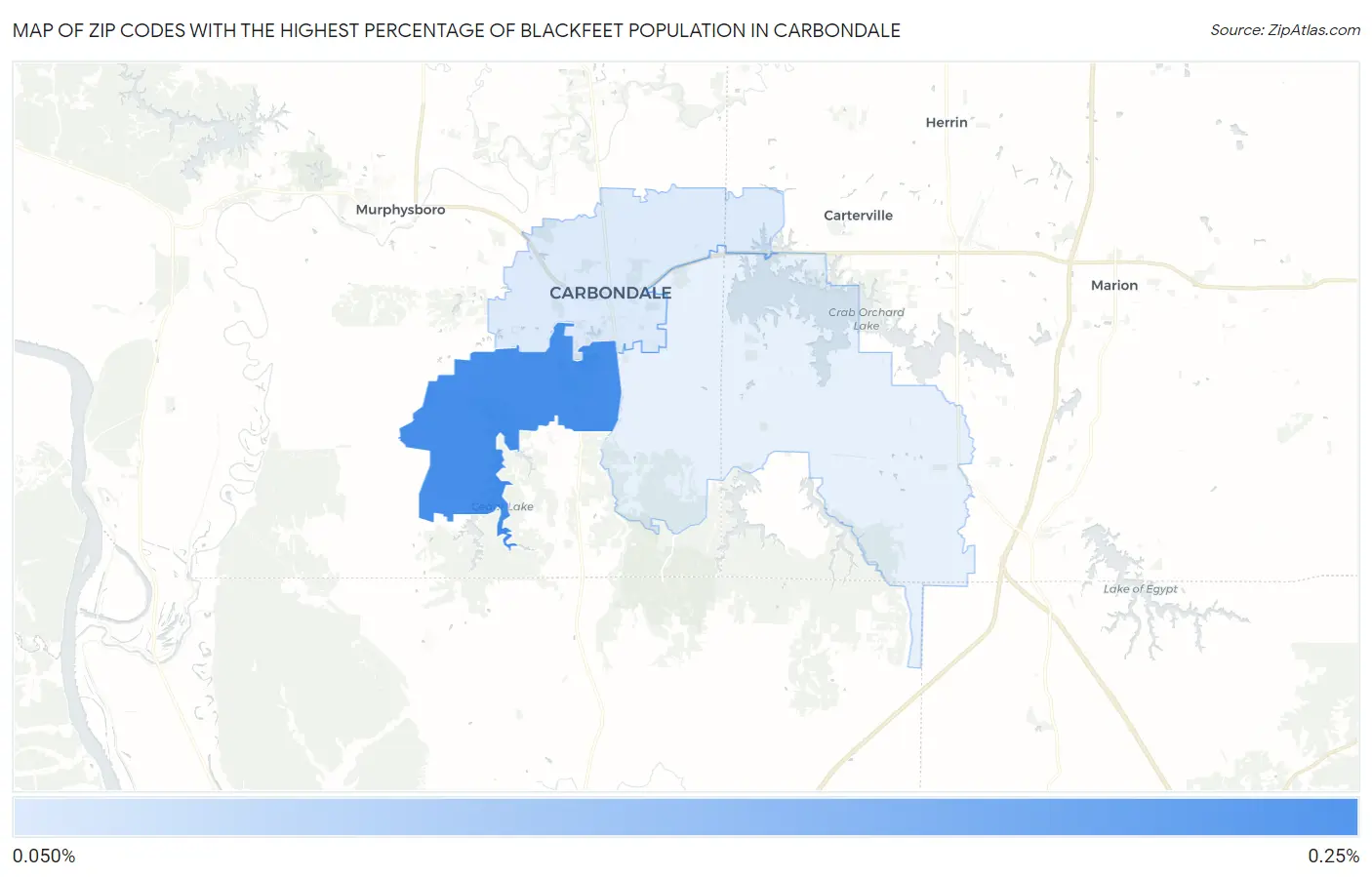 Zip Codes with the Highest Percentage of Blackfeet Population in Carbondale Map