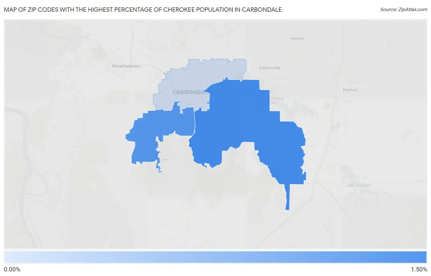 Zip Codes with the Highest Percentage of Cherokee Population in Carbondale Map