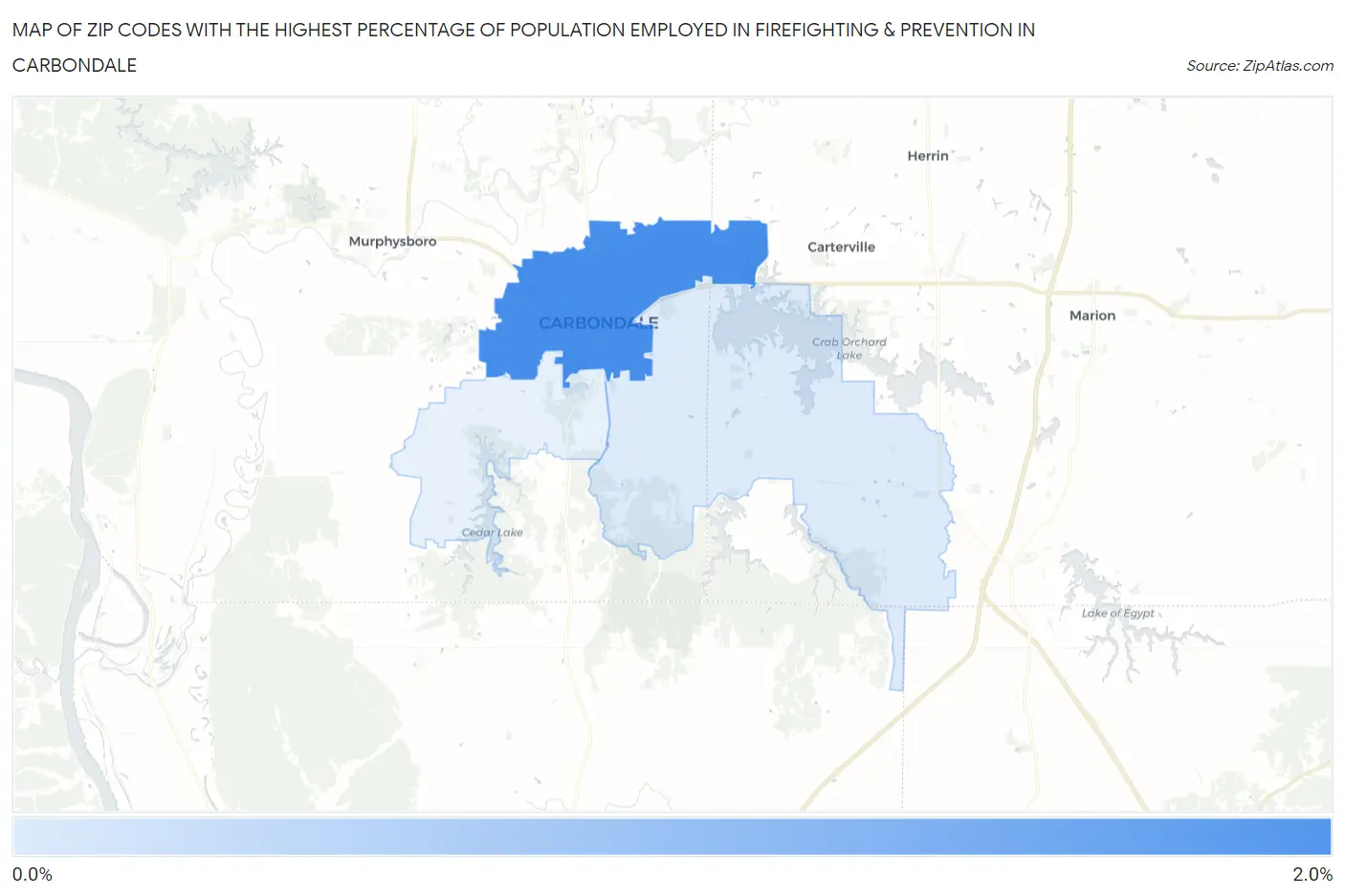 Zip Codes with the Highest Percentage of Population Employed in Firefighting & Prevention in Carbondale Map