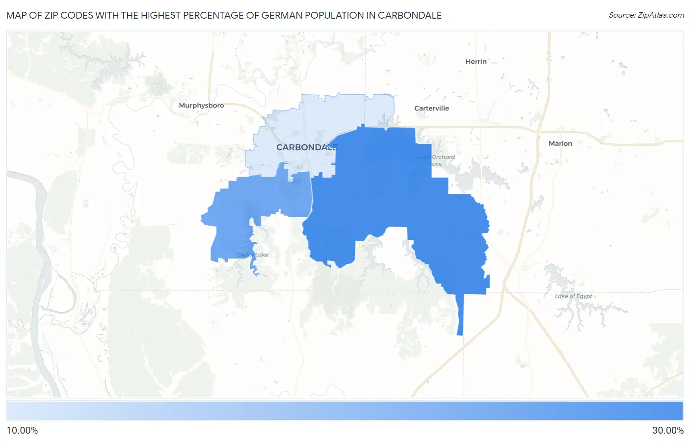 Zip Codes with the Highest Percentage of German Population in Carbondale Map