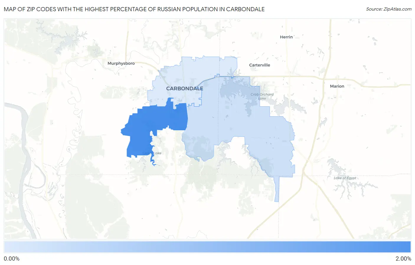 Zip Codes with the Highest Percentage of Russian Population in Carbondale Map