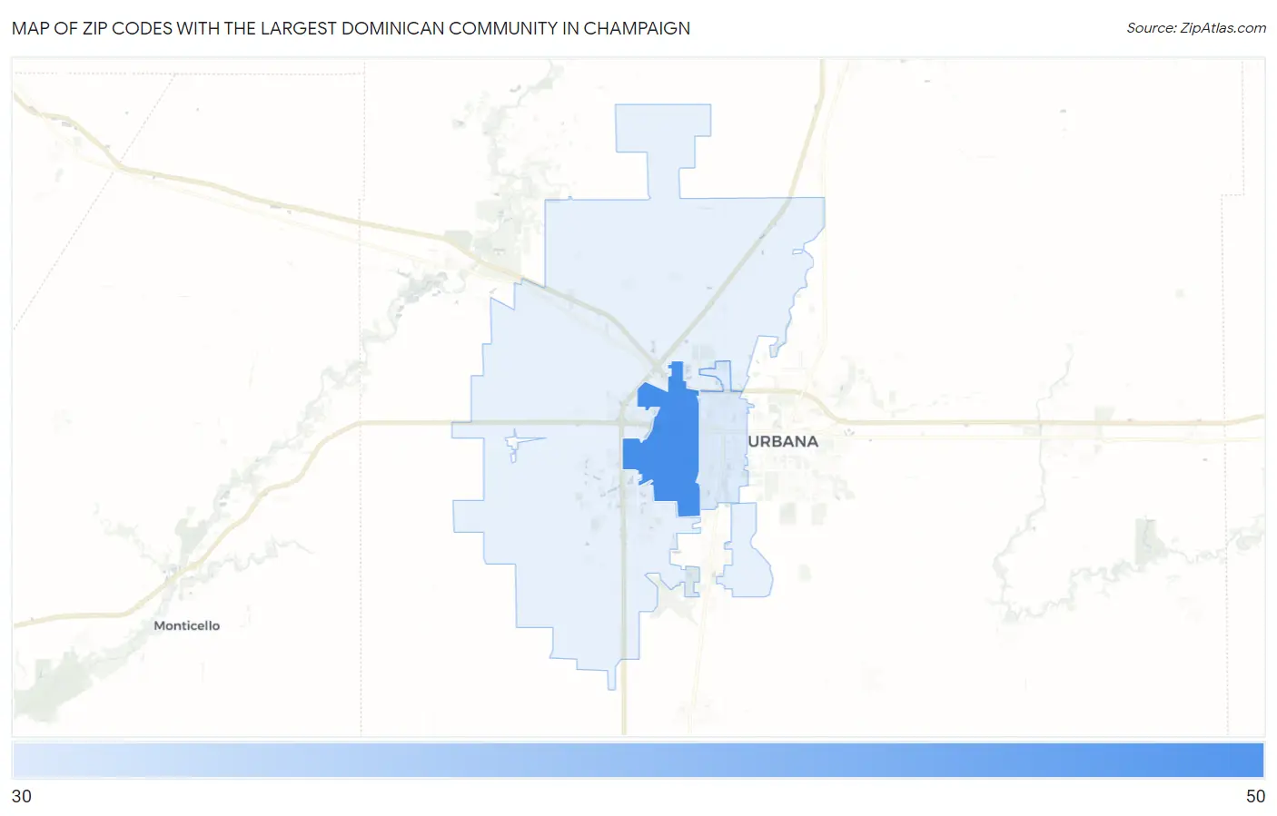 Zip Codes with the Largest Dominican Community in Champaign Map