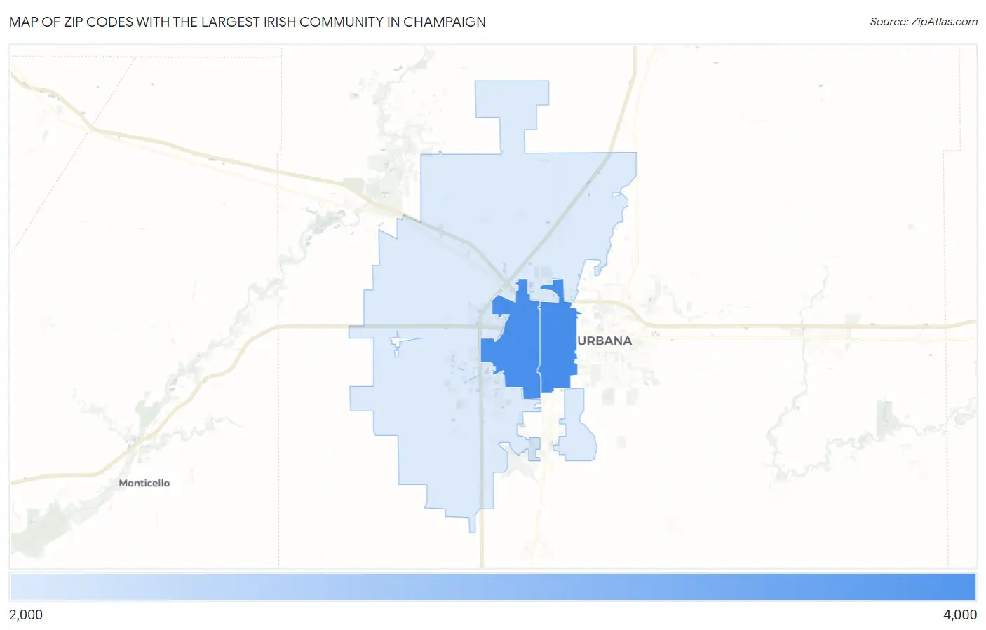 Zip Codes with the Largest Irish Community in Champaign Map