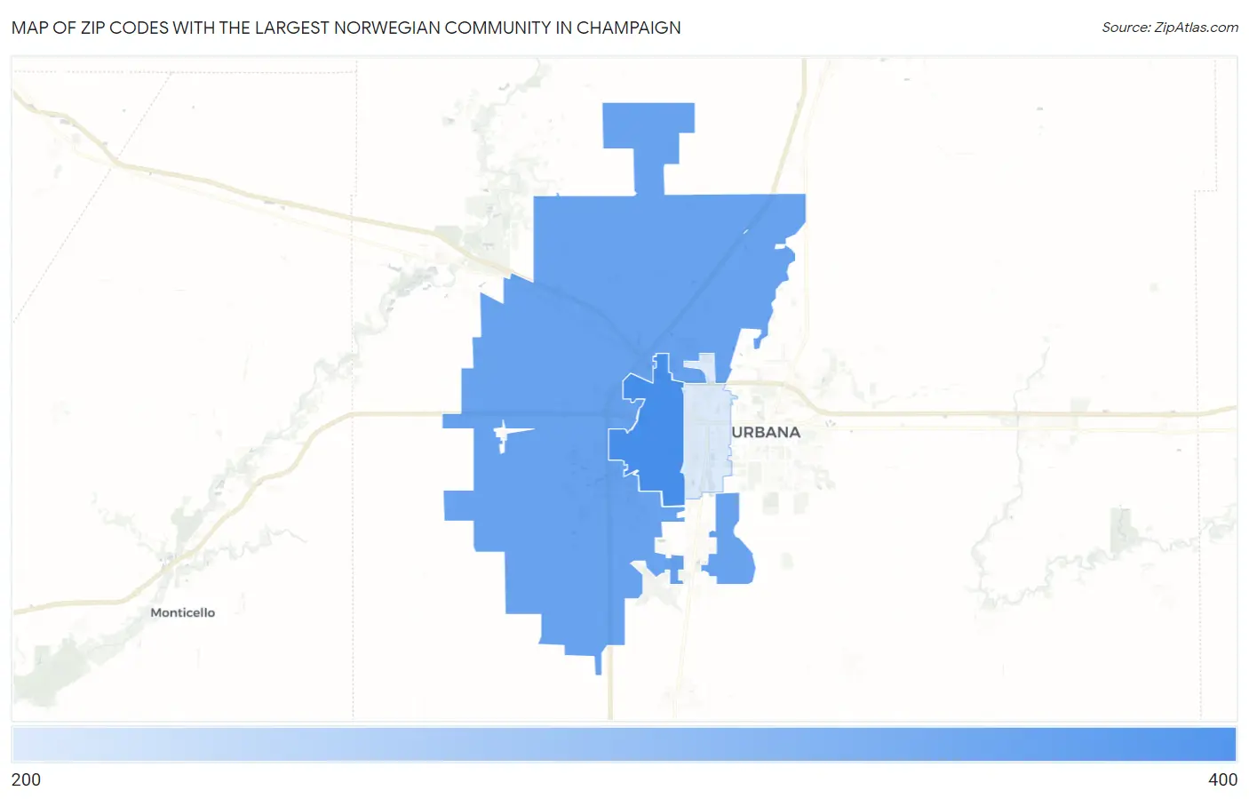 Zip Codes with the Largest Norwegian Community in Champaign Map