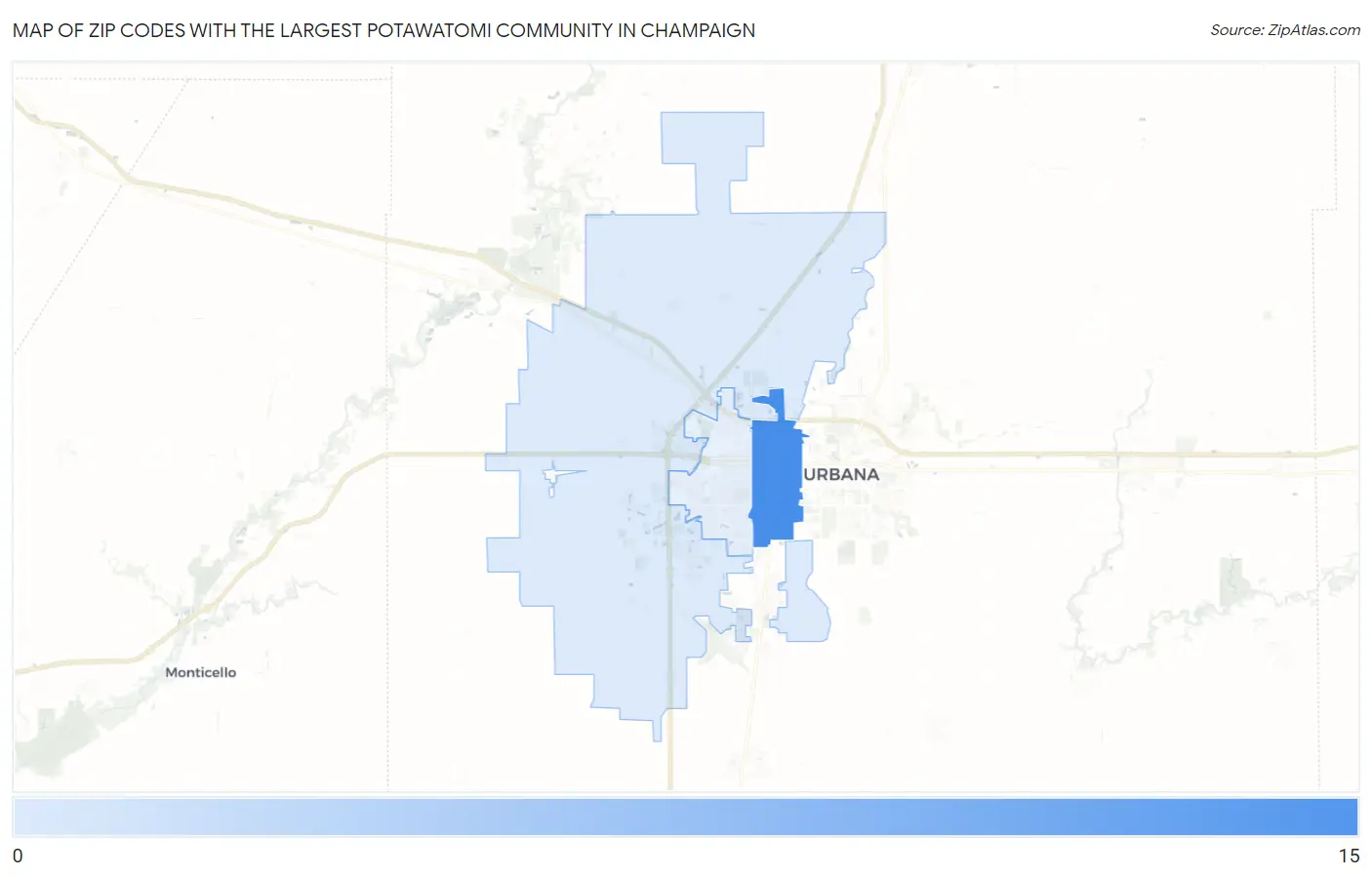 Zip Codes with the Largest Potawatomi Community in Champaign Map