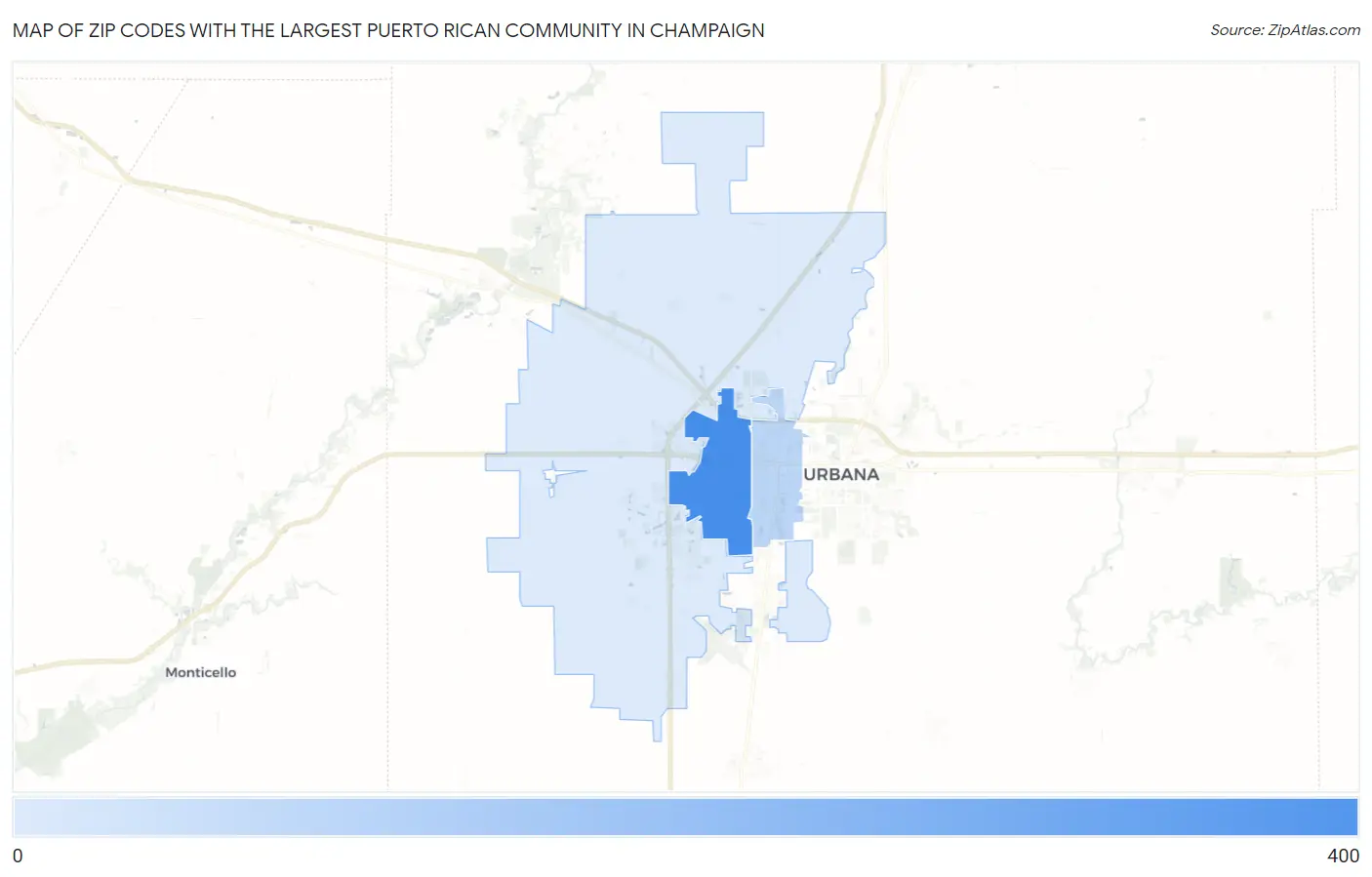 Zip Codes with the Largest Puerto Rican Community in Champaign Map