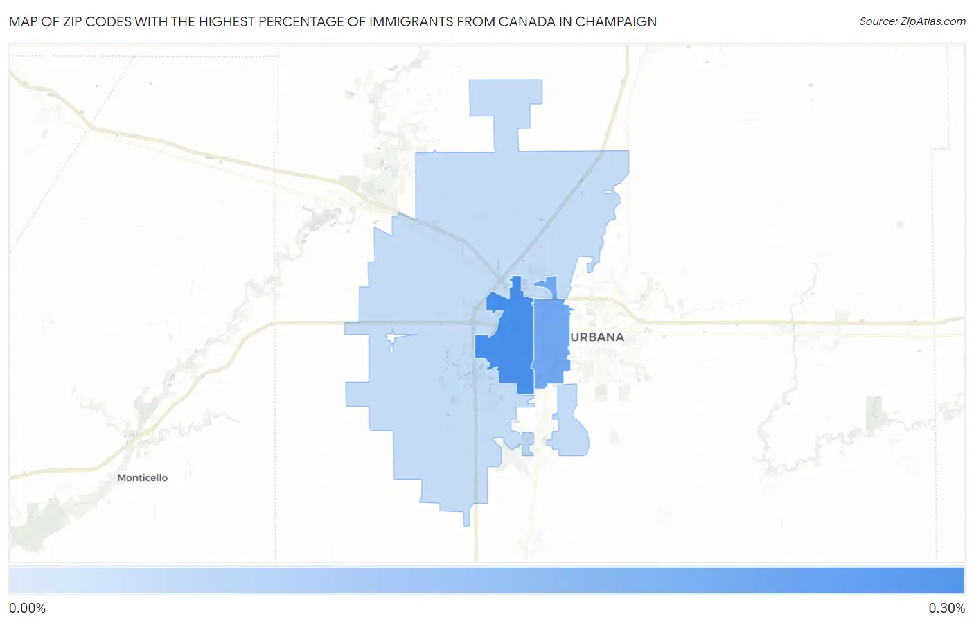 Zip Codes with the Highest Percentage of Immigrants from Canada in Champaign Map