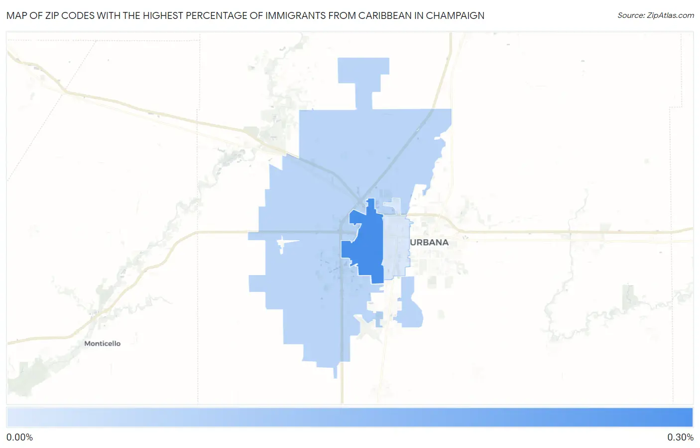 Zip Codes with the Highest Percentage of Immigrants from Caribbean in Champaign Map