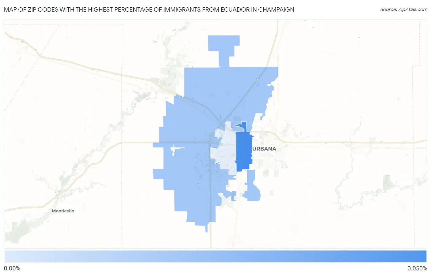 Zip Codes with the Highest Percentage of Immigrants from Ecuador in Champaign Map