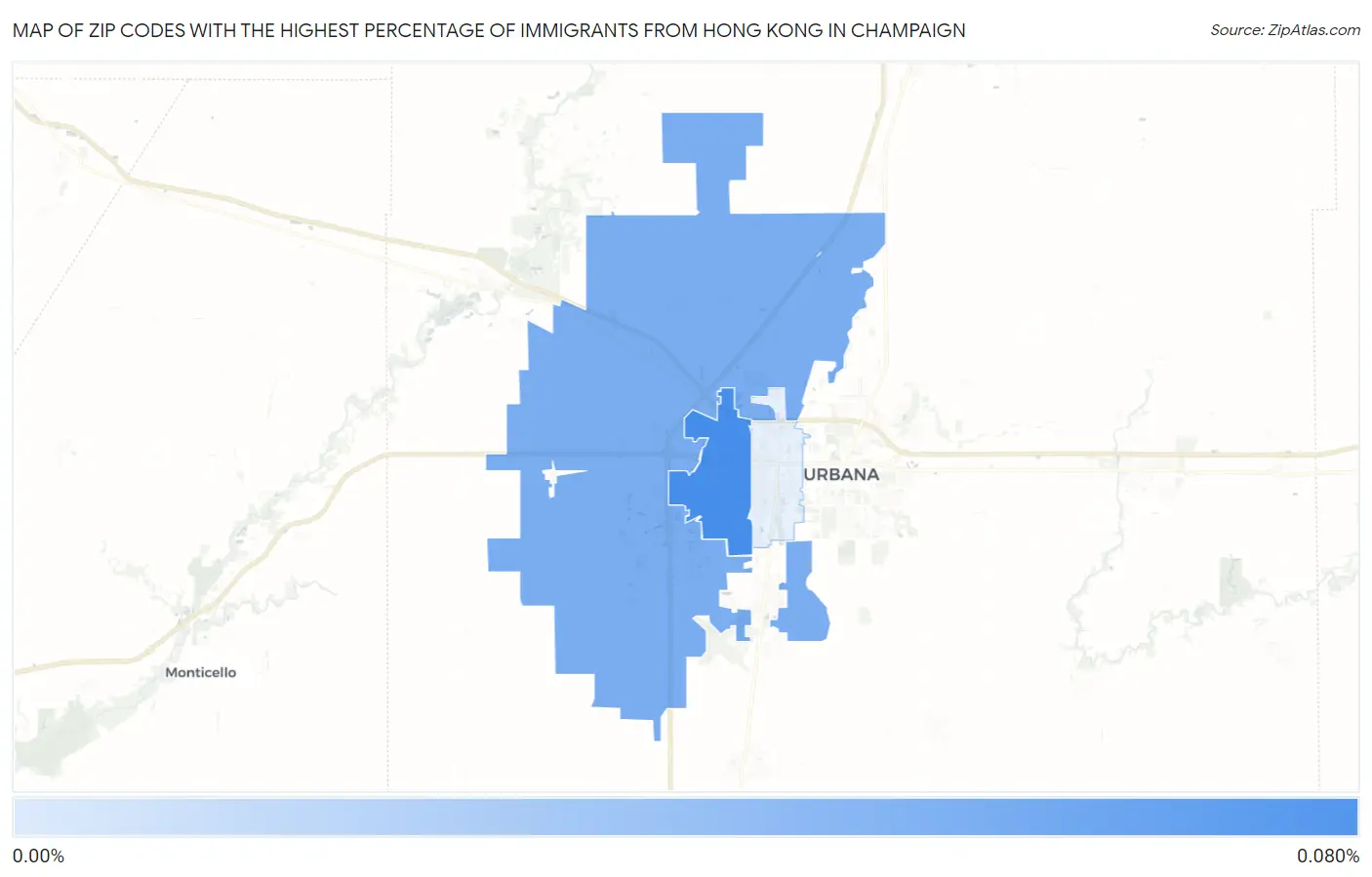 Zip Codes with the Highest Percentage of Immigrants from Hong Kong in Champaign Map