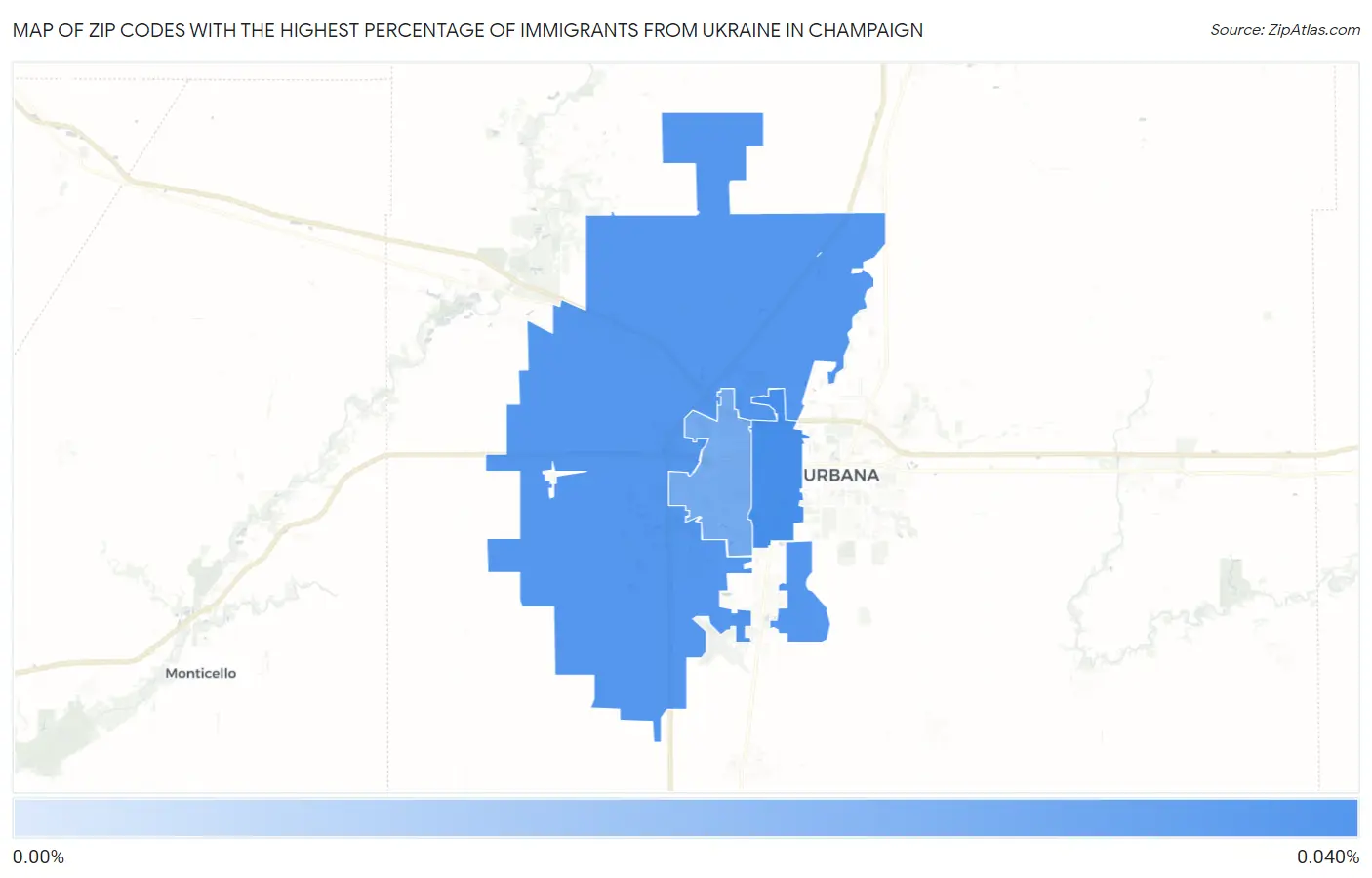 Zip Codes with the Highest Percentage of Immigrants from Ukraine in Champaign Map