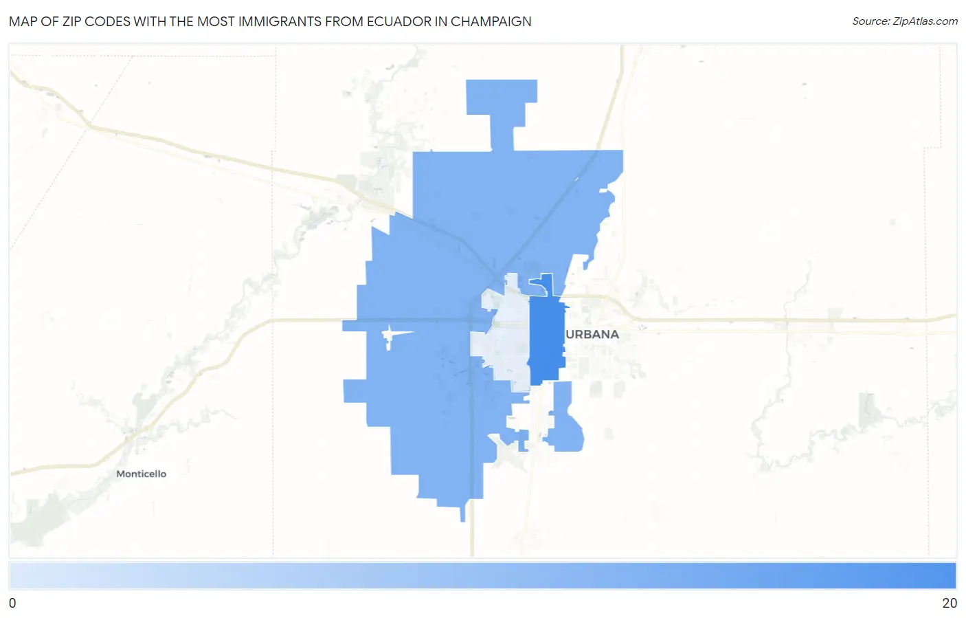 Zip Codes with the Most Immigrants from Ecuador in Champaign Map