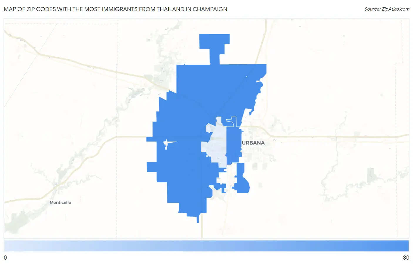Zip Codes with the Most Immigrants from Thailand in Champaign Map